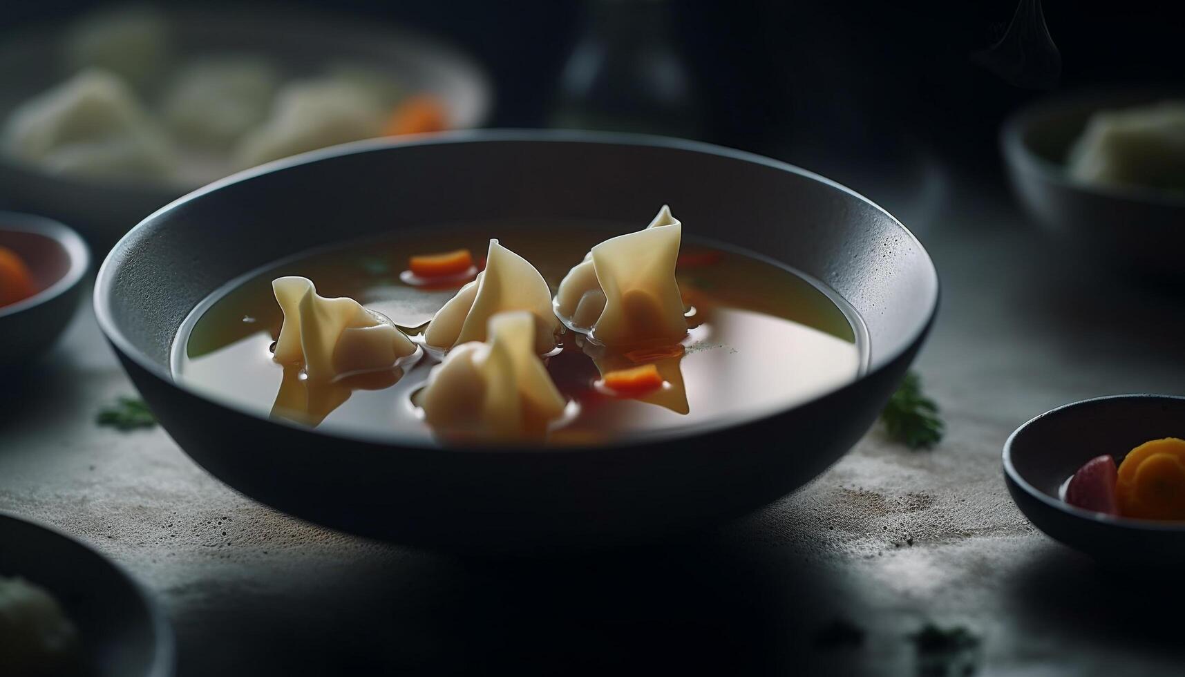 Fresh vegetable soup in a rustic wooden bowl for healthy eating generated by AI photo