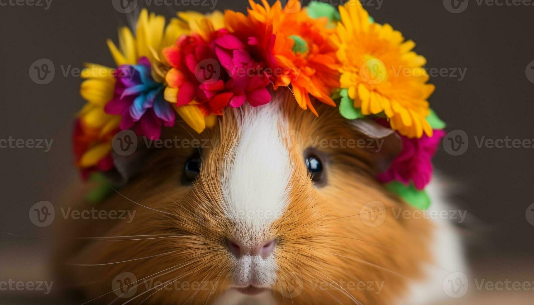 Fluffy guinea pig with yellow fur looking at camera outdoors generated by AI photo