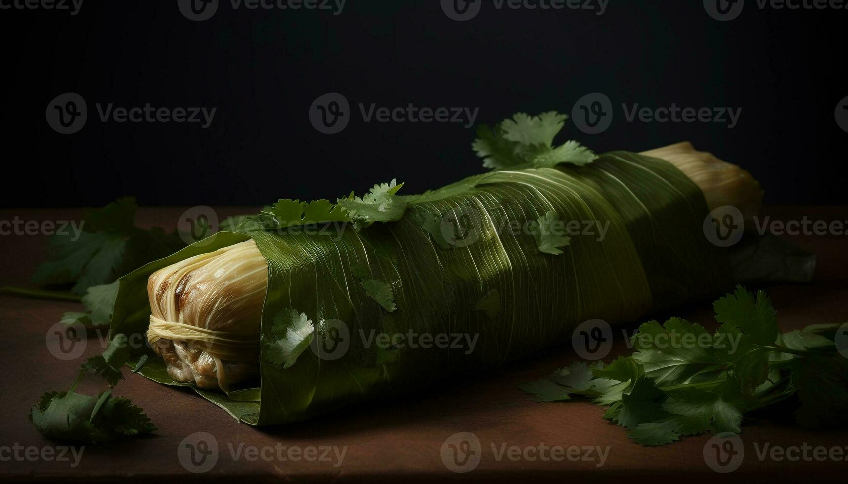 Fresco vegetariano comida envuelto en verde hojas con cilantro y perejil generado por ai foto
