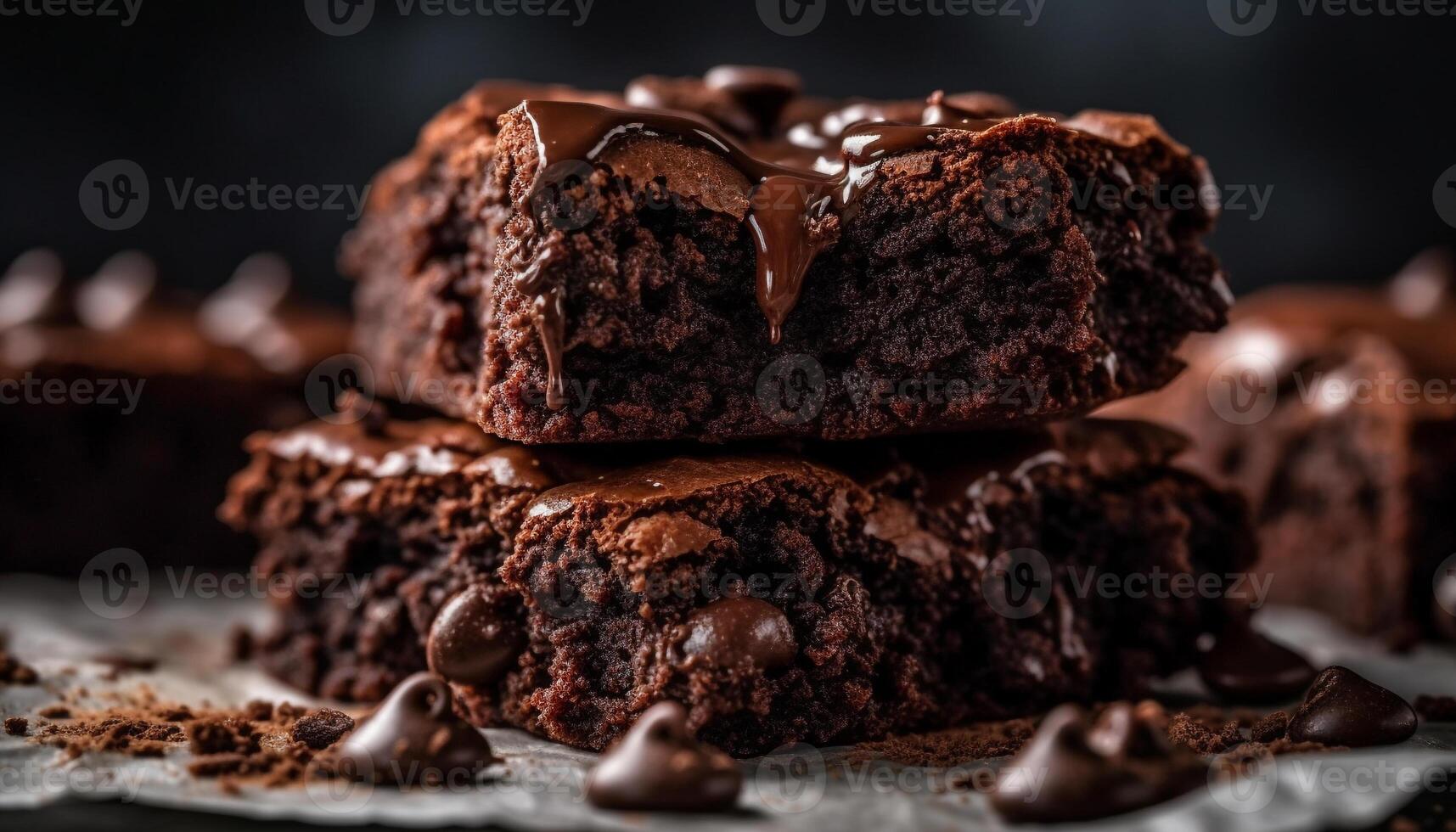 Indulgent homemade brownie stack with dark chocolate and hazelnut generated by AI photo