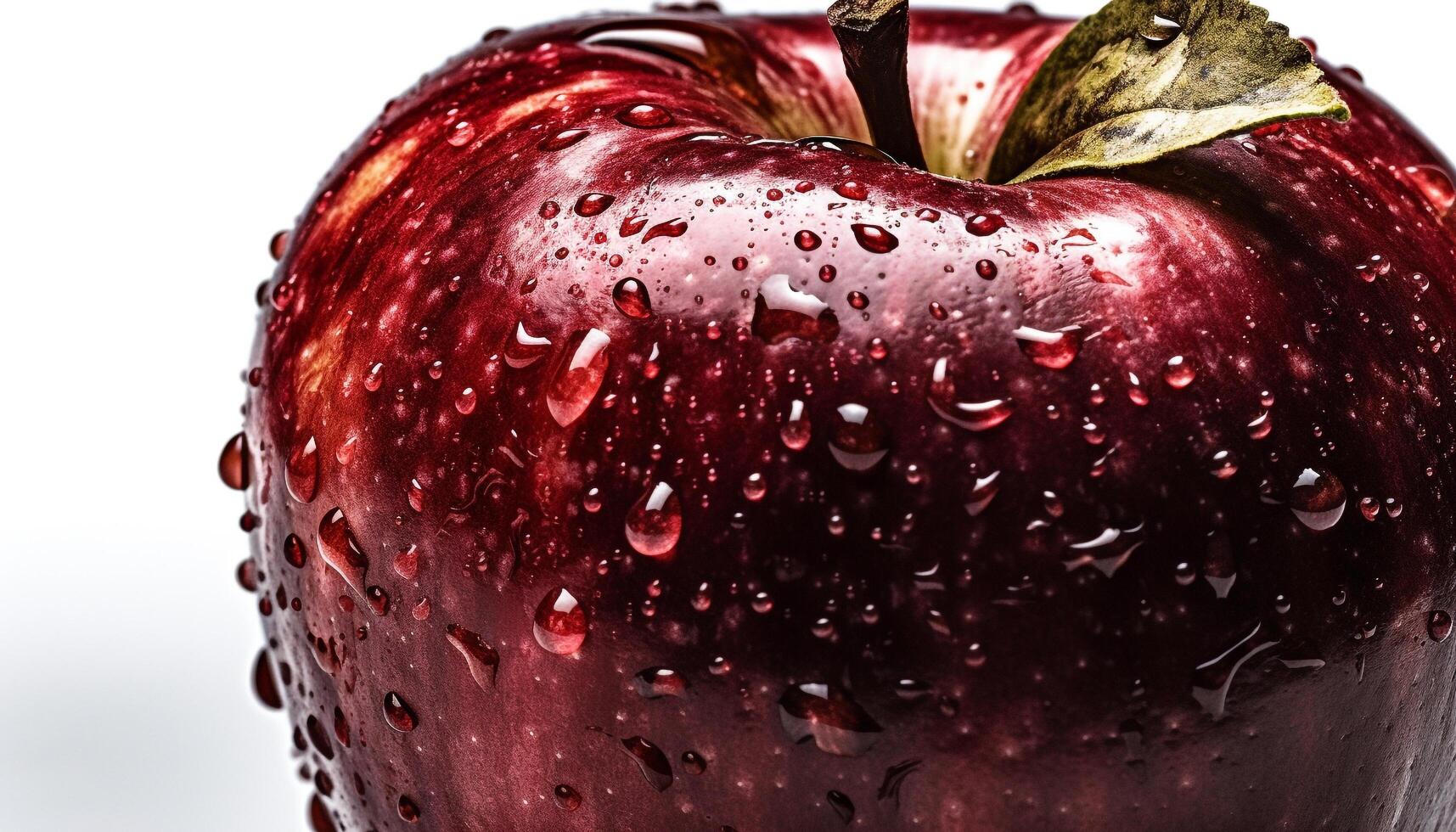 Juicy apple slice with dew drop, a healthy snack option generated by AI photo