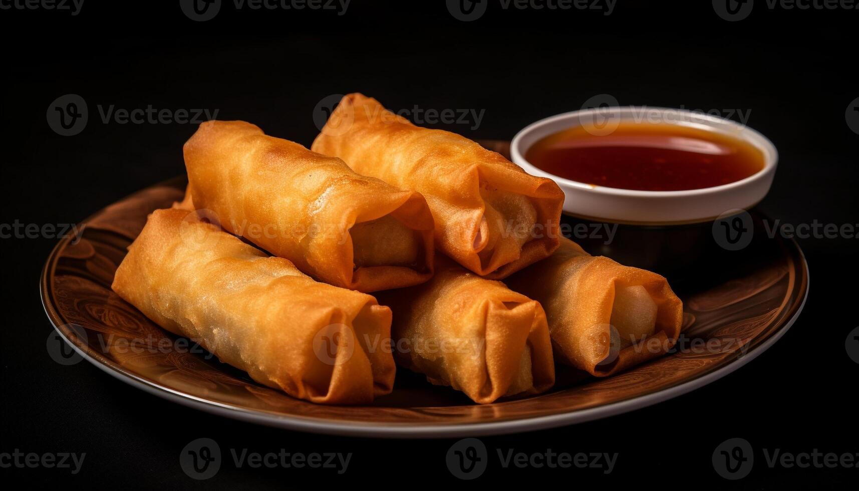 Healthy vegetarian spring rolls, stuffed with fresh vegetables and rolled up generated by AI photo