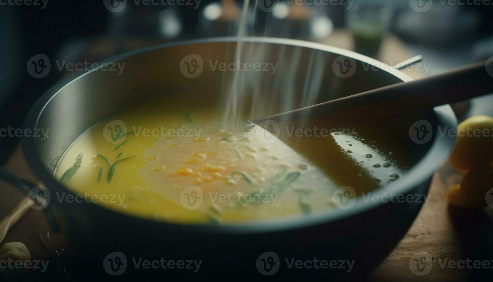 Fresh vegetable stew served in rustic wooden bowl on table generated by AI photo
