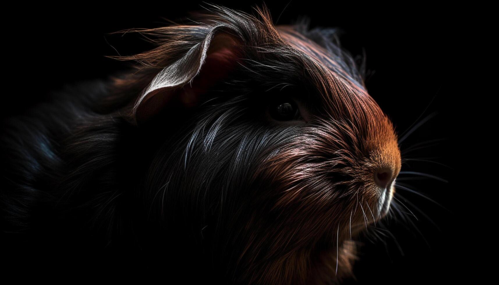 Fluffy guinea pig with black fur in studio shot generated by AI photo