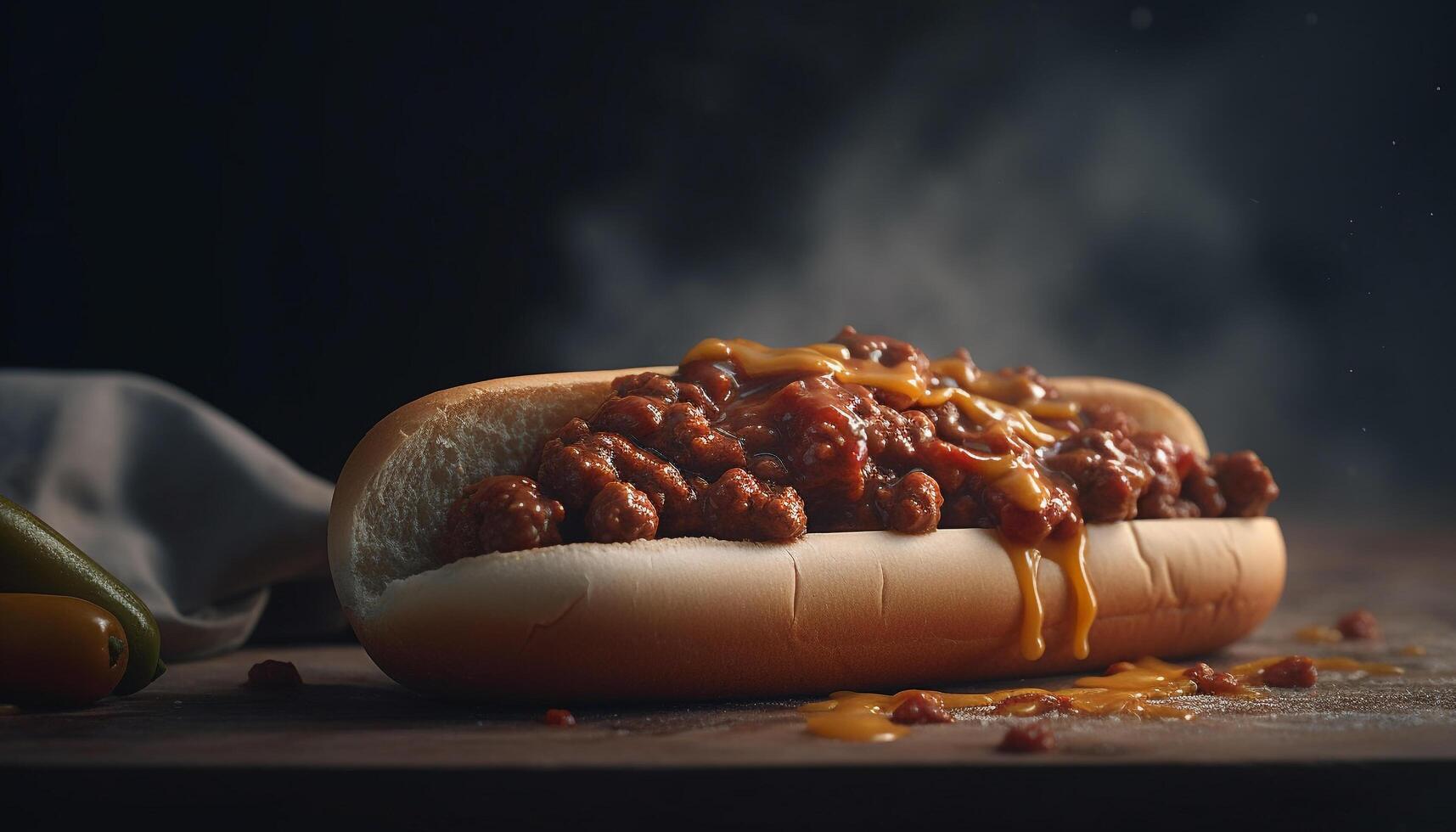 Grilled meat, beef and pork, hot dogs on bun, gourmet picnic generated by AI photo