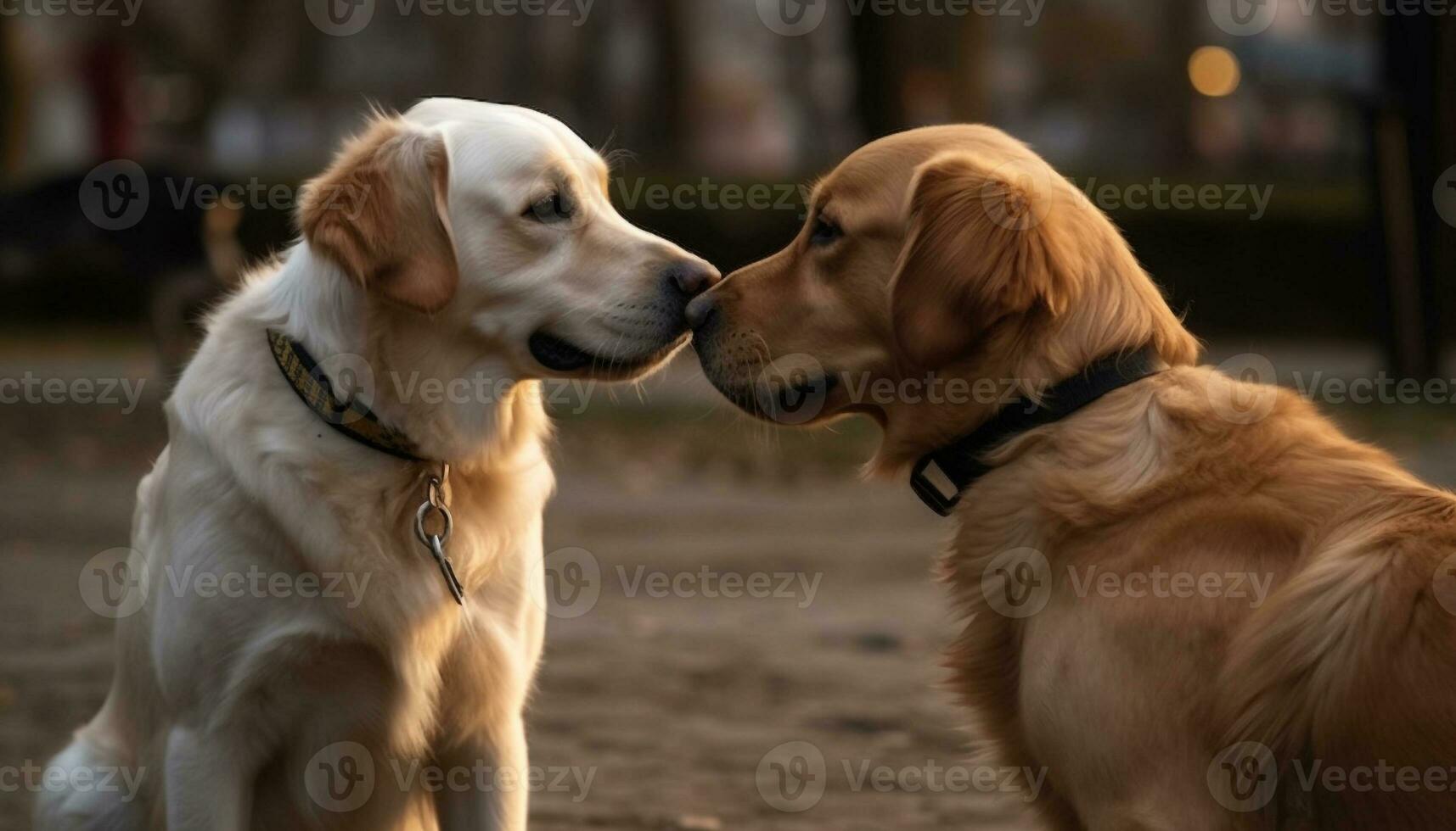 Golden retriever and Labrador playing outdoors, purebred pets having fun generated by AI photo