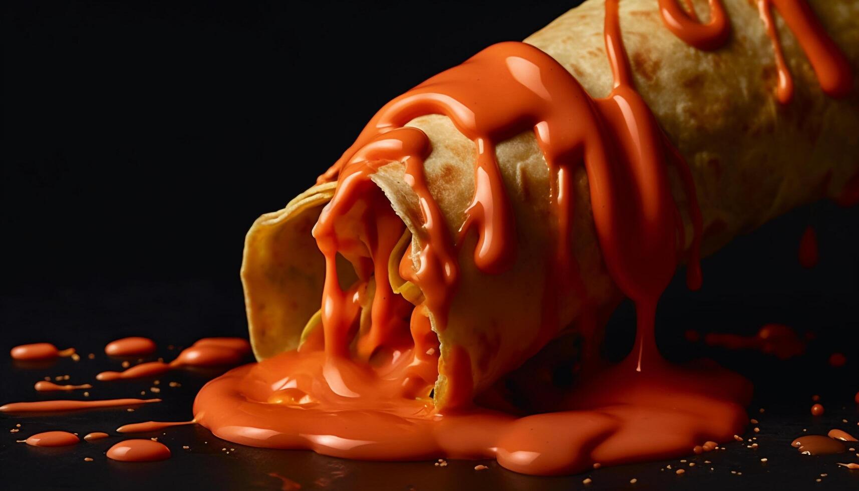 Gourmet dessert with chocolate sauce, fresh drops and sweet cream generated by AI photo
