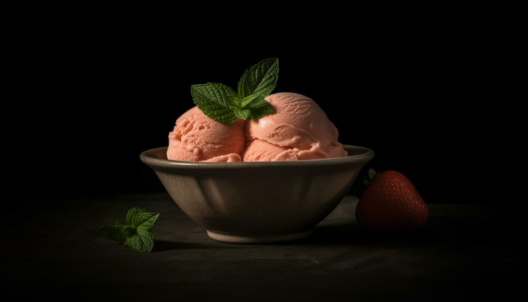 Organic berry sorbet with fresh fruit and mint leaf garnish generated by AI photo