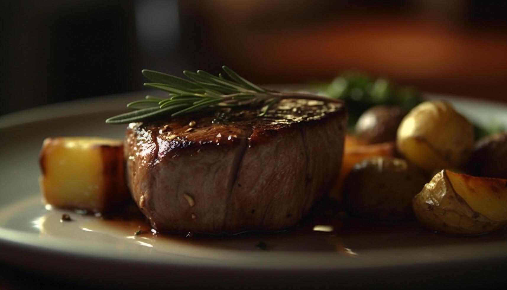 Grilled steak fillet with fresh vegetables on a prepared plate generated by AI photo