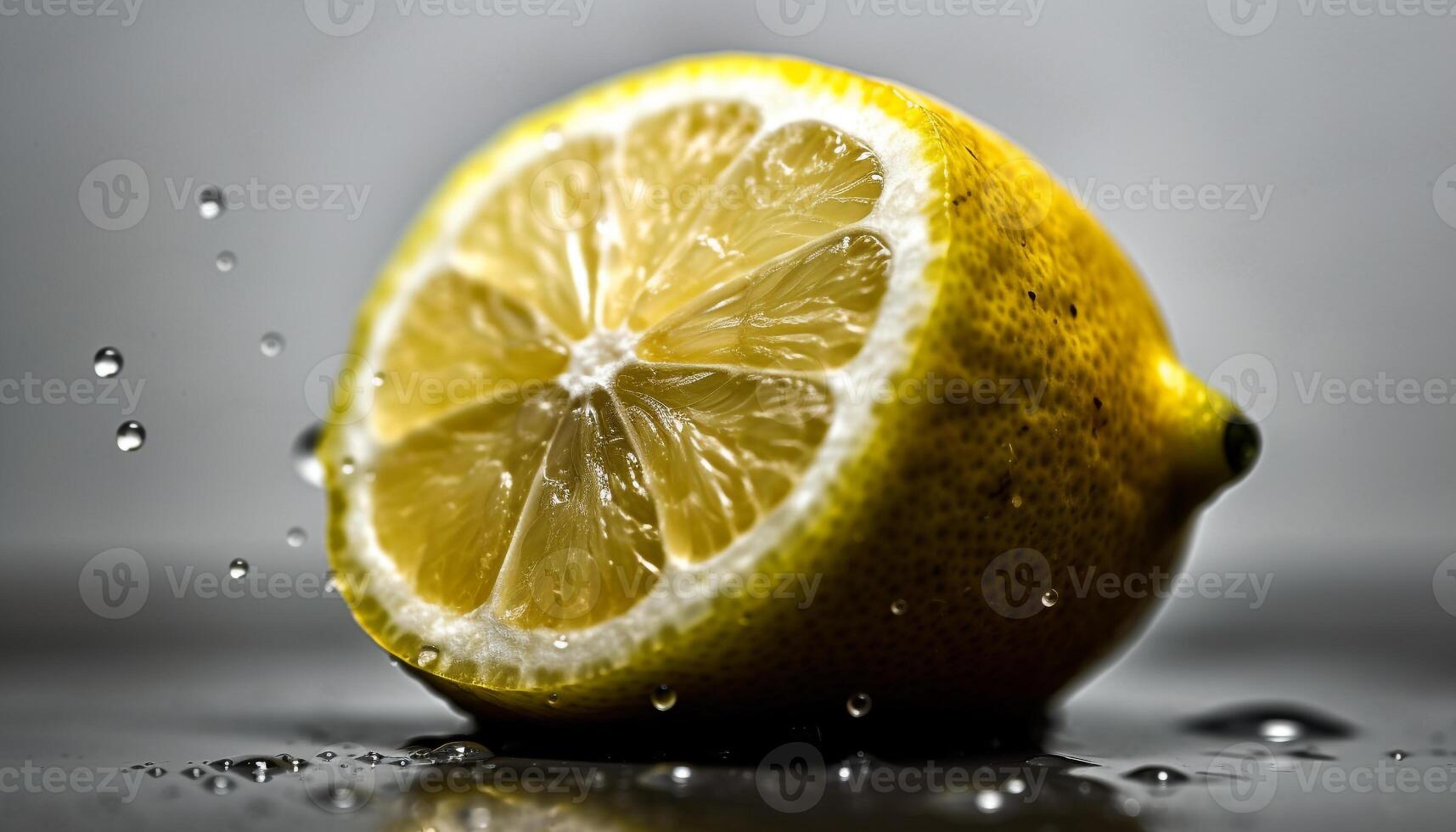 Juicy lemon slice reflects freshness of organic citrus fruit in water generated by AI photo