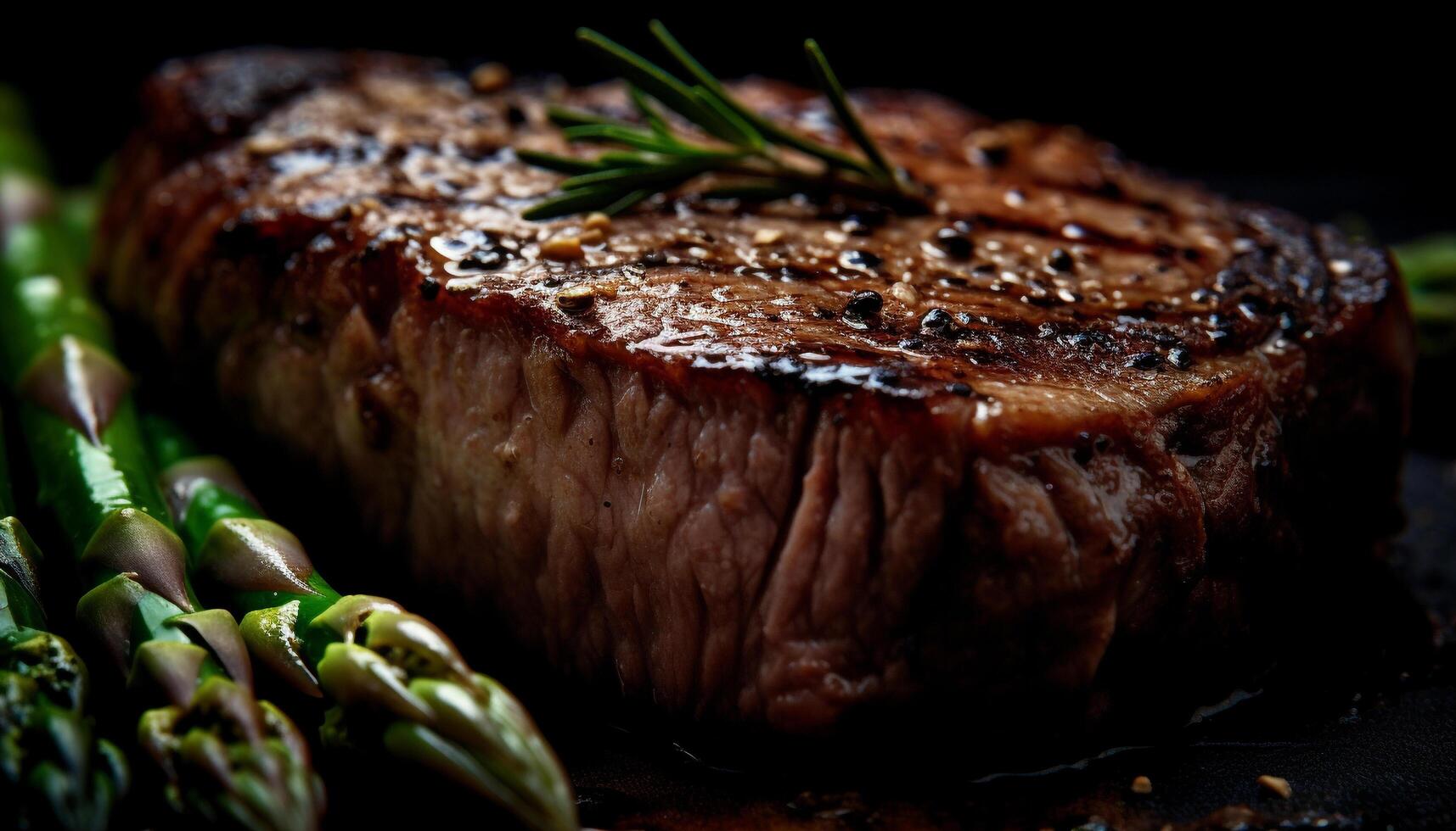 A la parrilla filete bife, jugoso y extraño, Listo a comer con hierba especia generado por ai foto