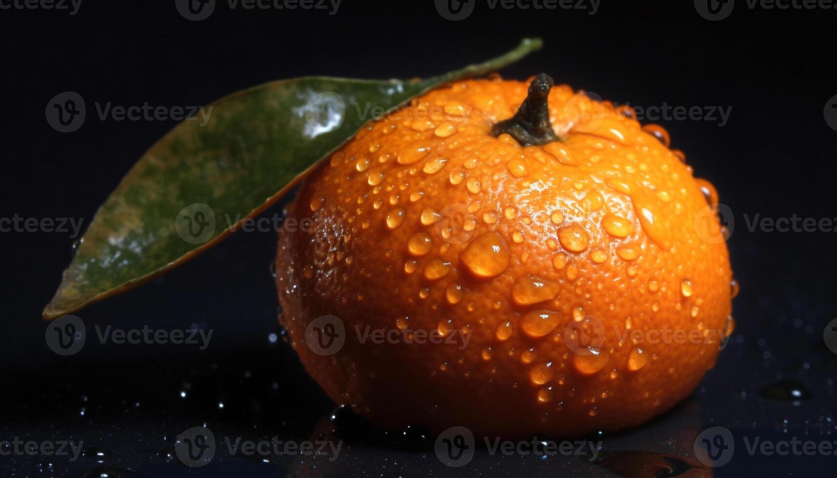 Juicy citrus slice splashing in refreshing wave of autumn dew generated by AI photo