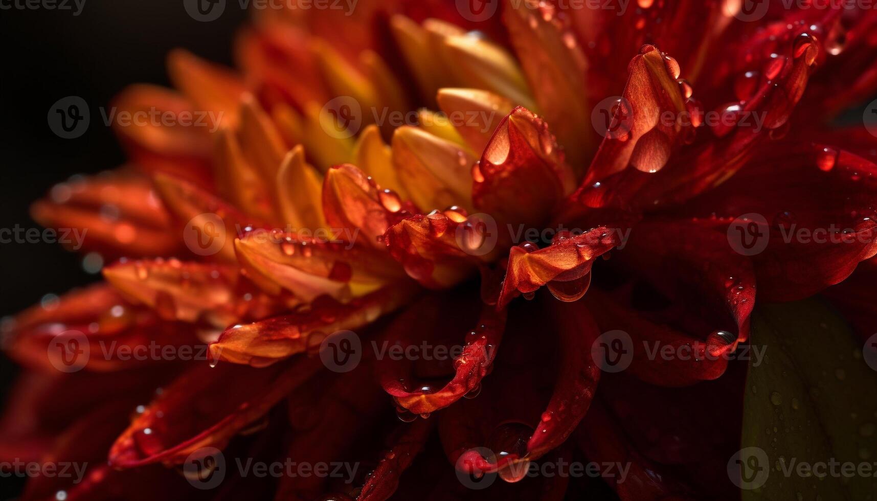 Vibrant flower head in nature, wet with dew, showcasing beauty generated by AI photo