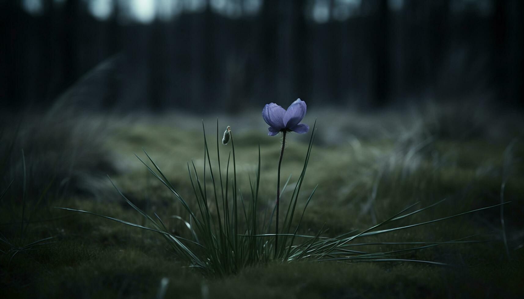 Soft focus crocus blossom in tranquil meadow, surrounded by green generated by AI photo