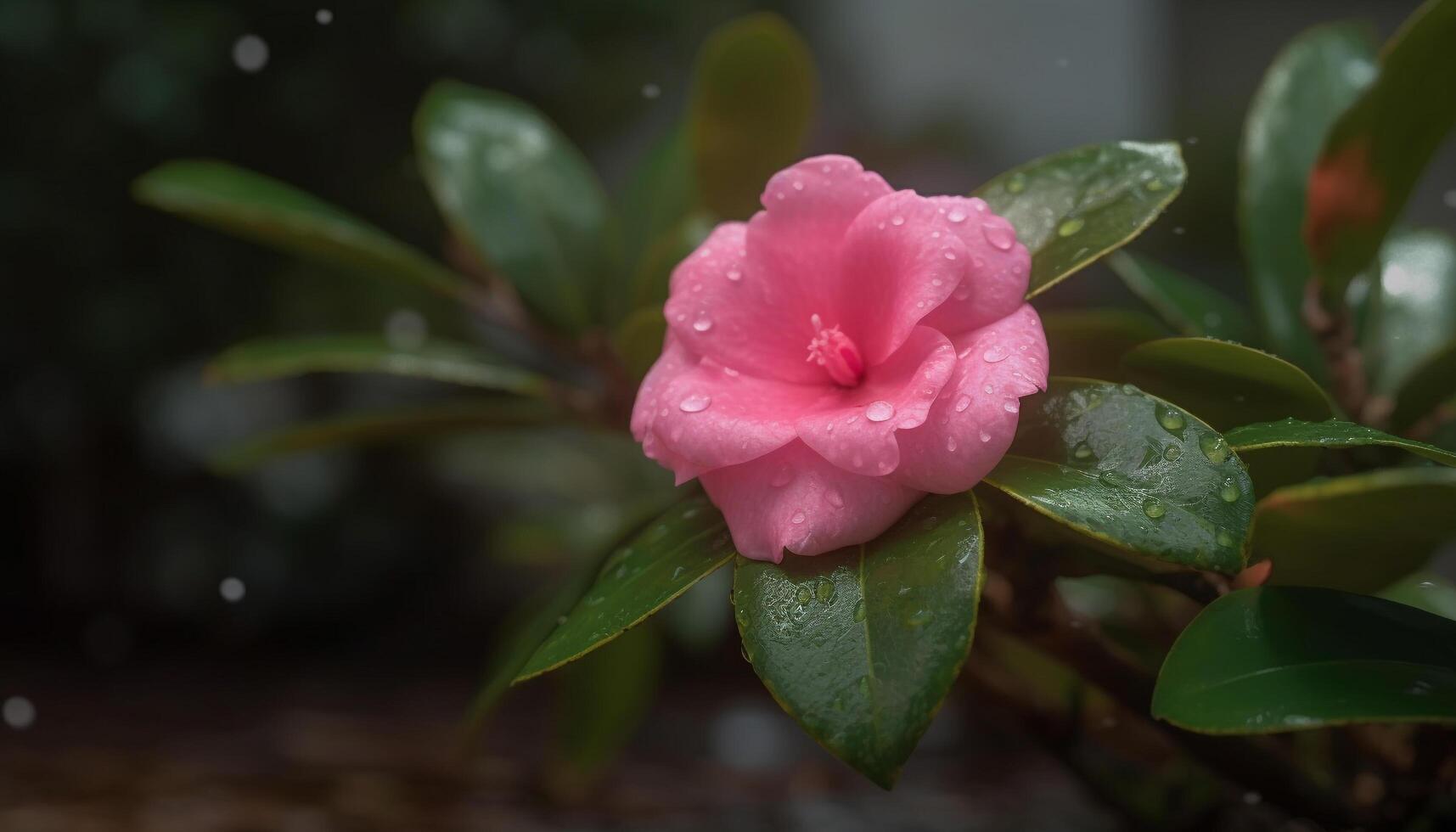 Fresh pink flower head in wet nature, close up beauty in springtime generated by AI photo