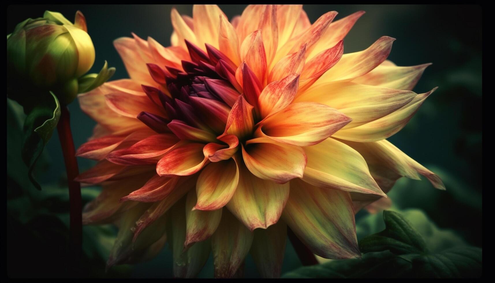 Vibrant petals of a dahlia, a burst of organic fractal beauty generated by AI photo