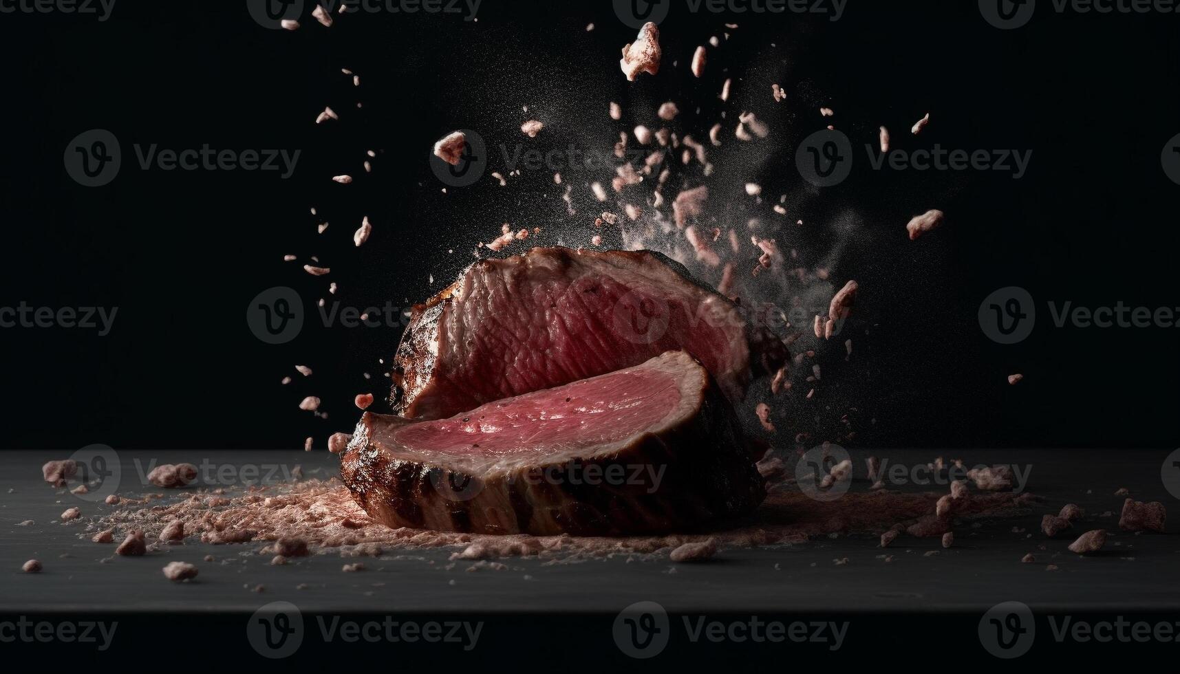 Fresh grilled steak fillet on rustic wood cutting board background generated by AI photo