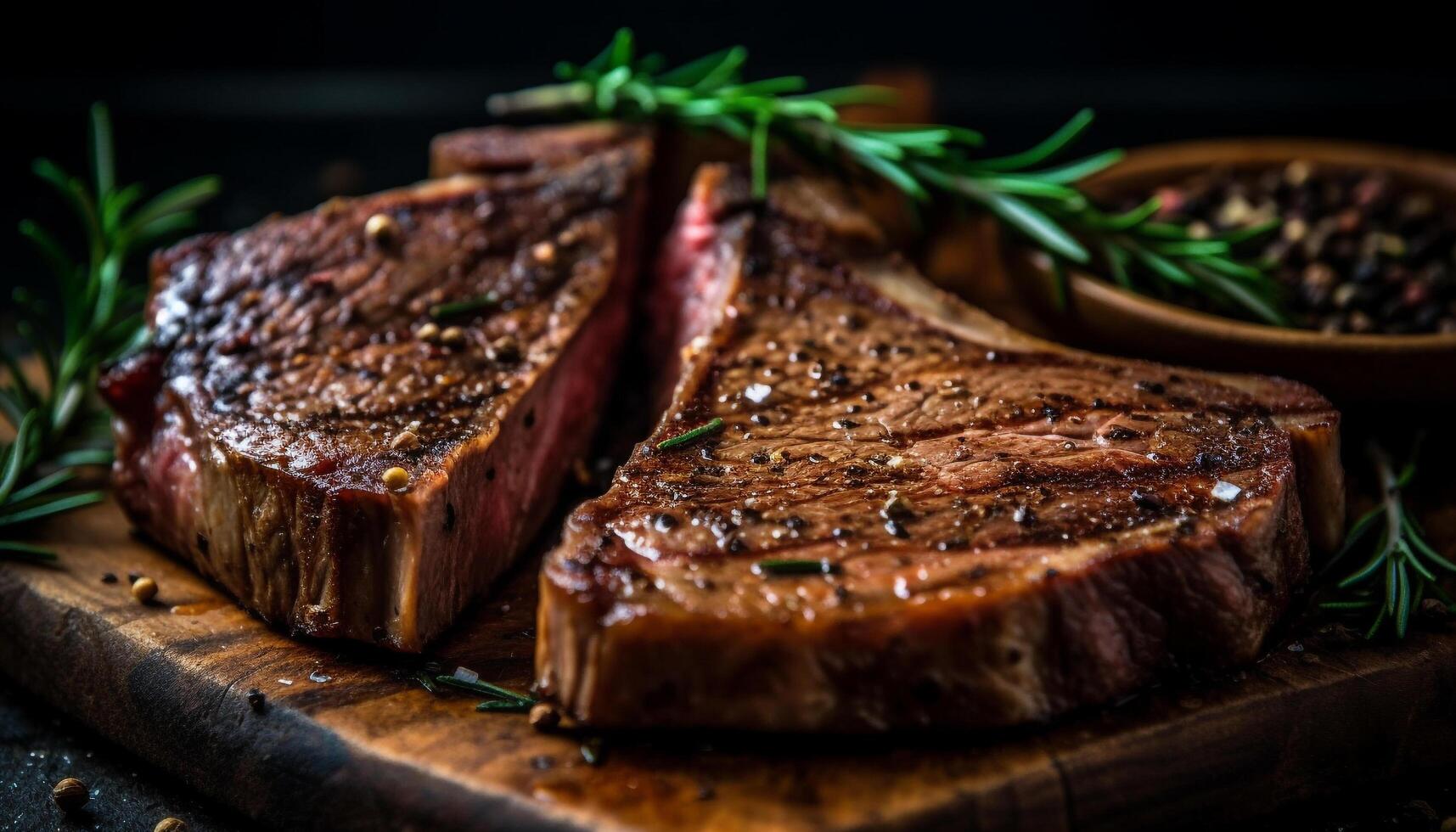 jugoso A la parrilla bife, sazonado con hierbas y especias, Listo a comer generado por ai foto