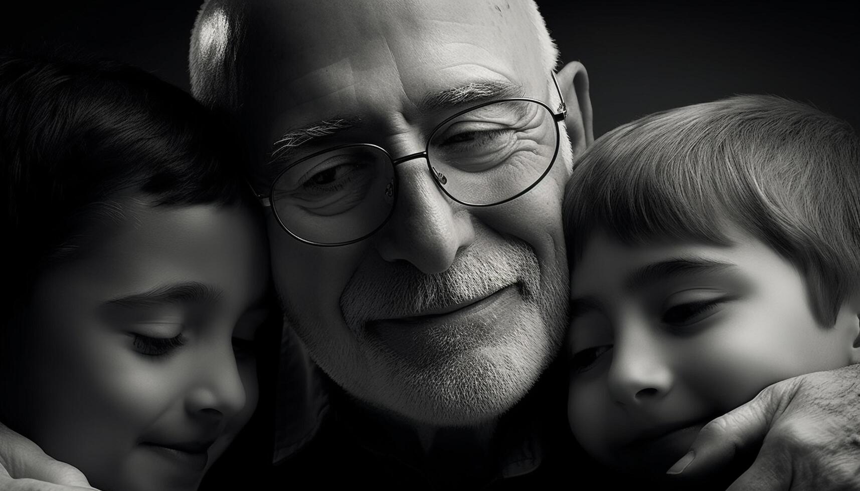 multi Generacion familia retrato abuelos, padres, y nietos abrazando felizmente generado por ai foto