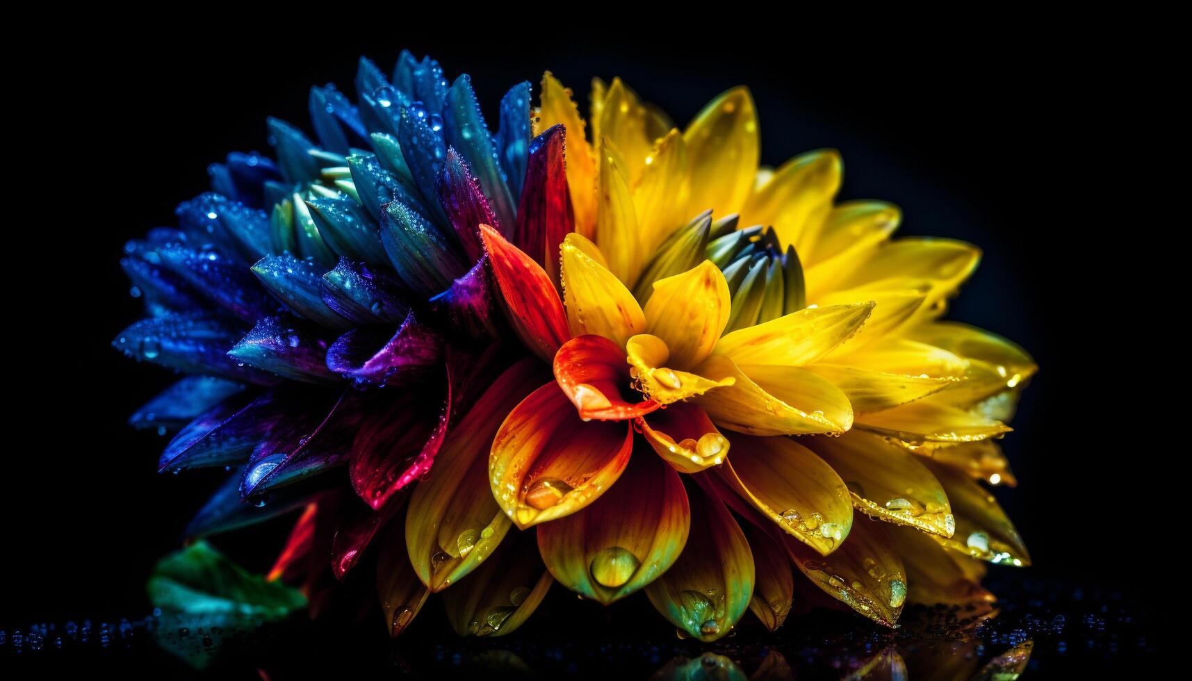 Vibrant gerbera daisy in wet meadow reflects tropical raindrop beauty generated by AI photo