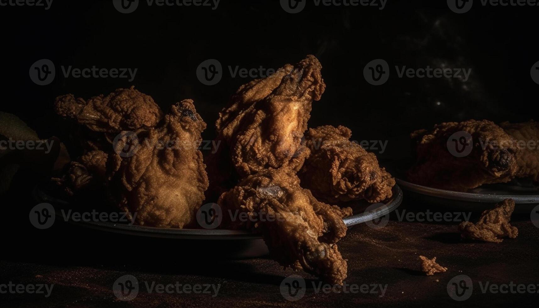 Fresh seafood meal cooking on clay plate in black background generated by AI photo