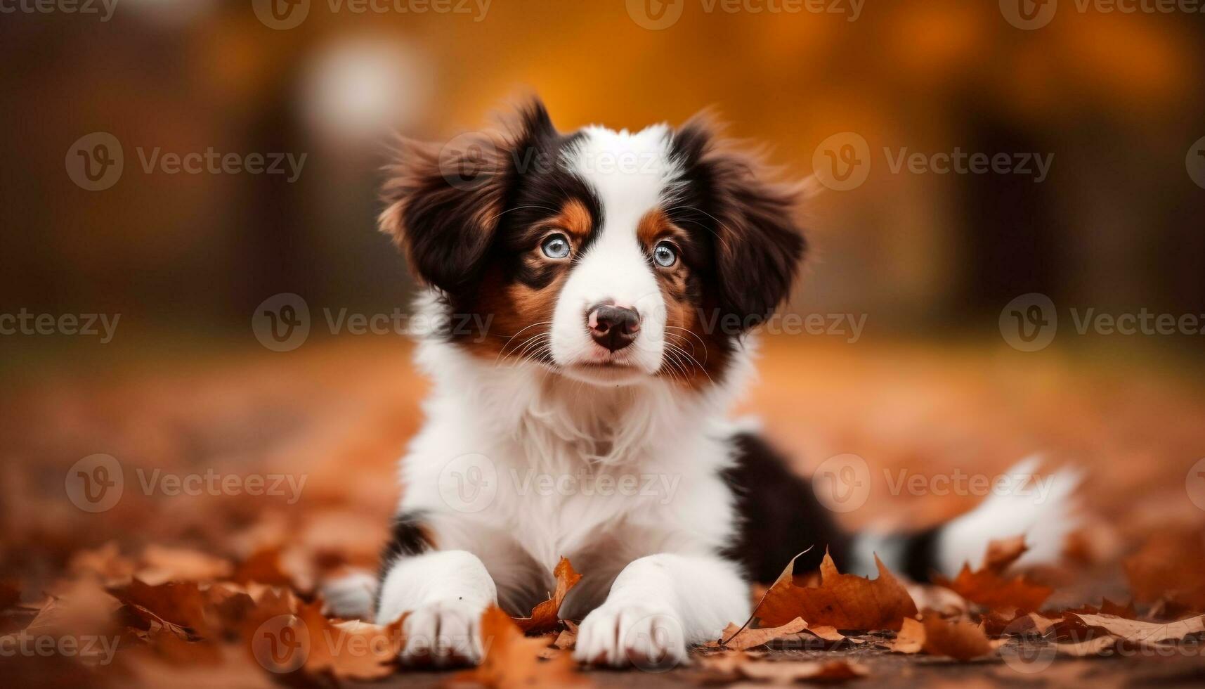 Cute purebred puppies playing in the autumn forest, pampered pets' beauty generated by AI photo