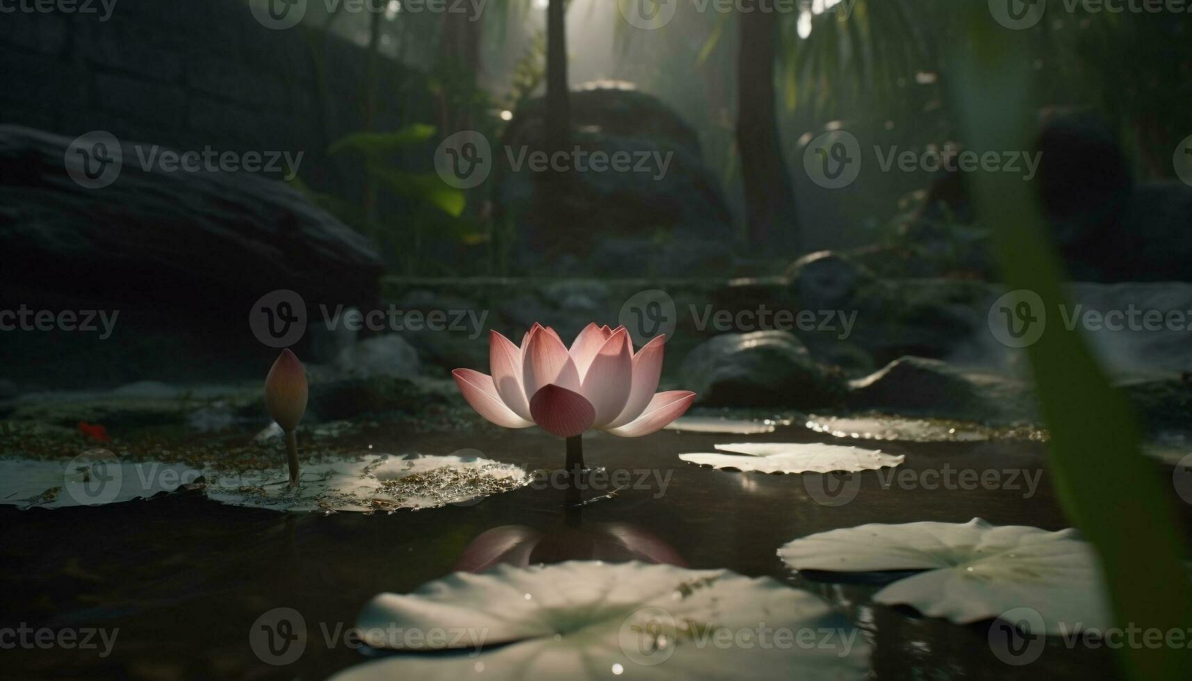 Tranquil lotus pond reflects beauty of nature aquatic oasis generated by AI photo