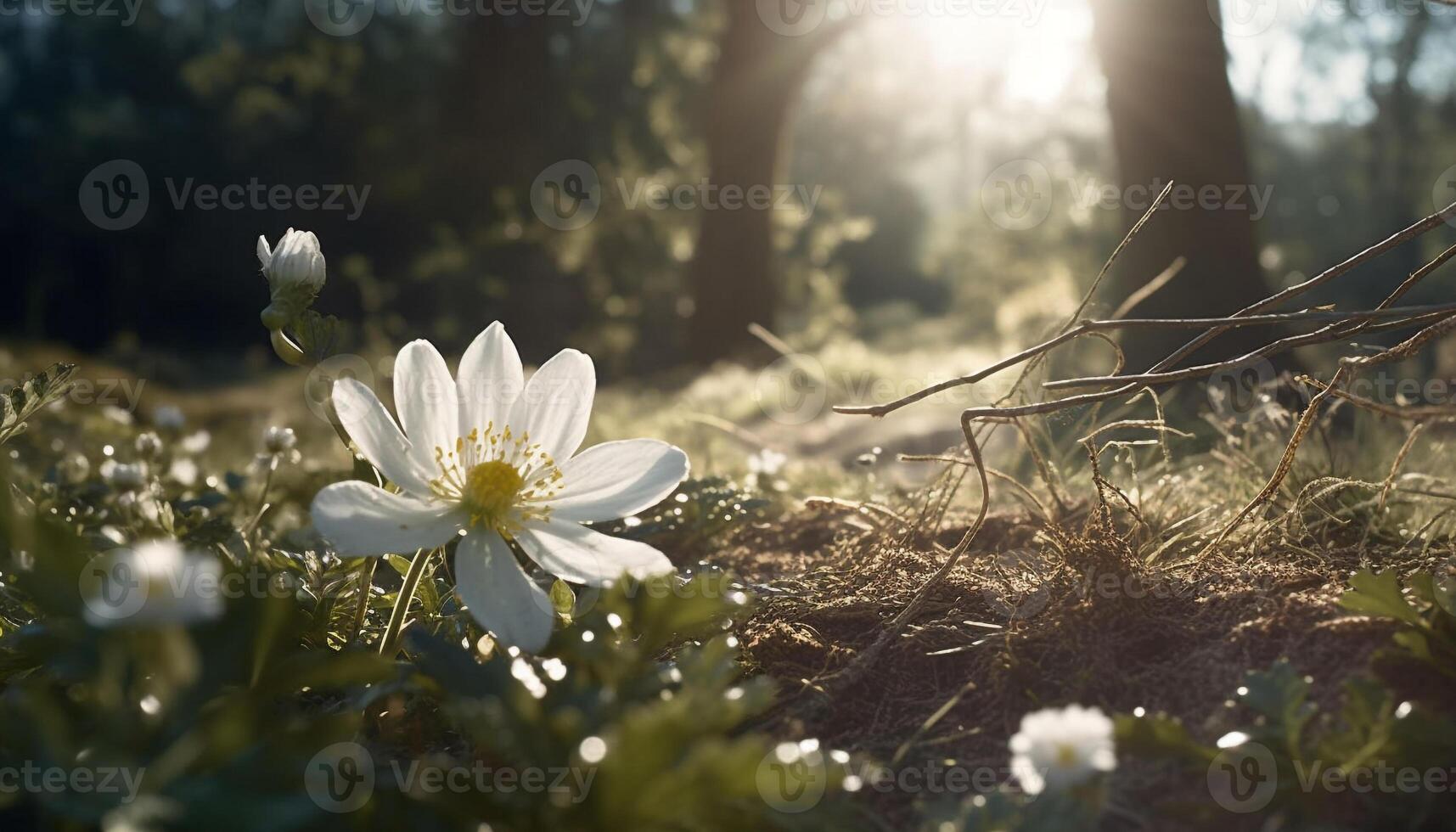 Fresh yellow daisy blossom in tranquil forest meadow under sunlight generated by AI photo