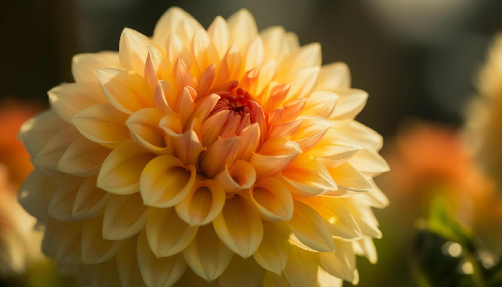 Vibrant dahlia blossom, close up of multi colored petals in nature generated by AI photo