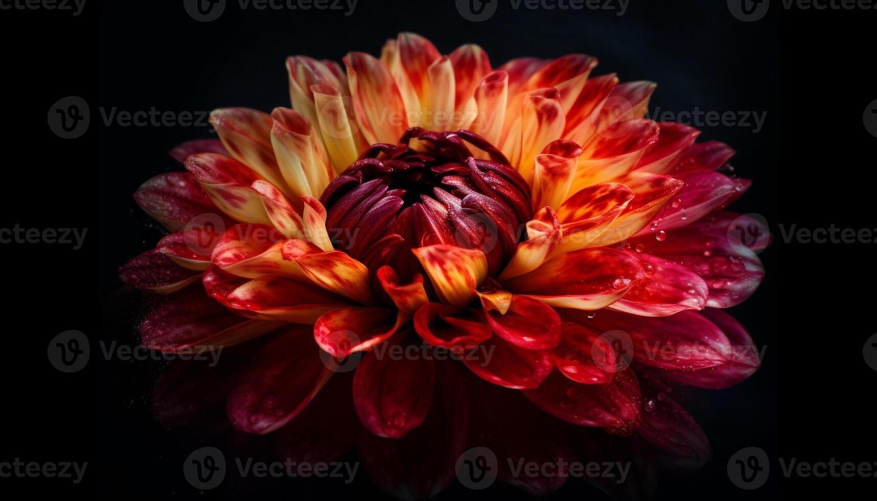 Vibrant dahlia blossom in macro, on black background generated by AI photo