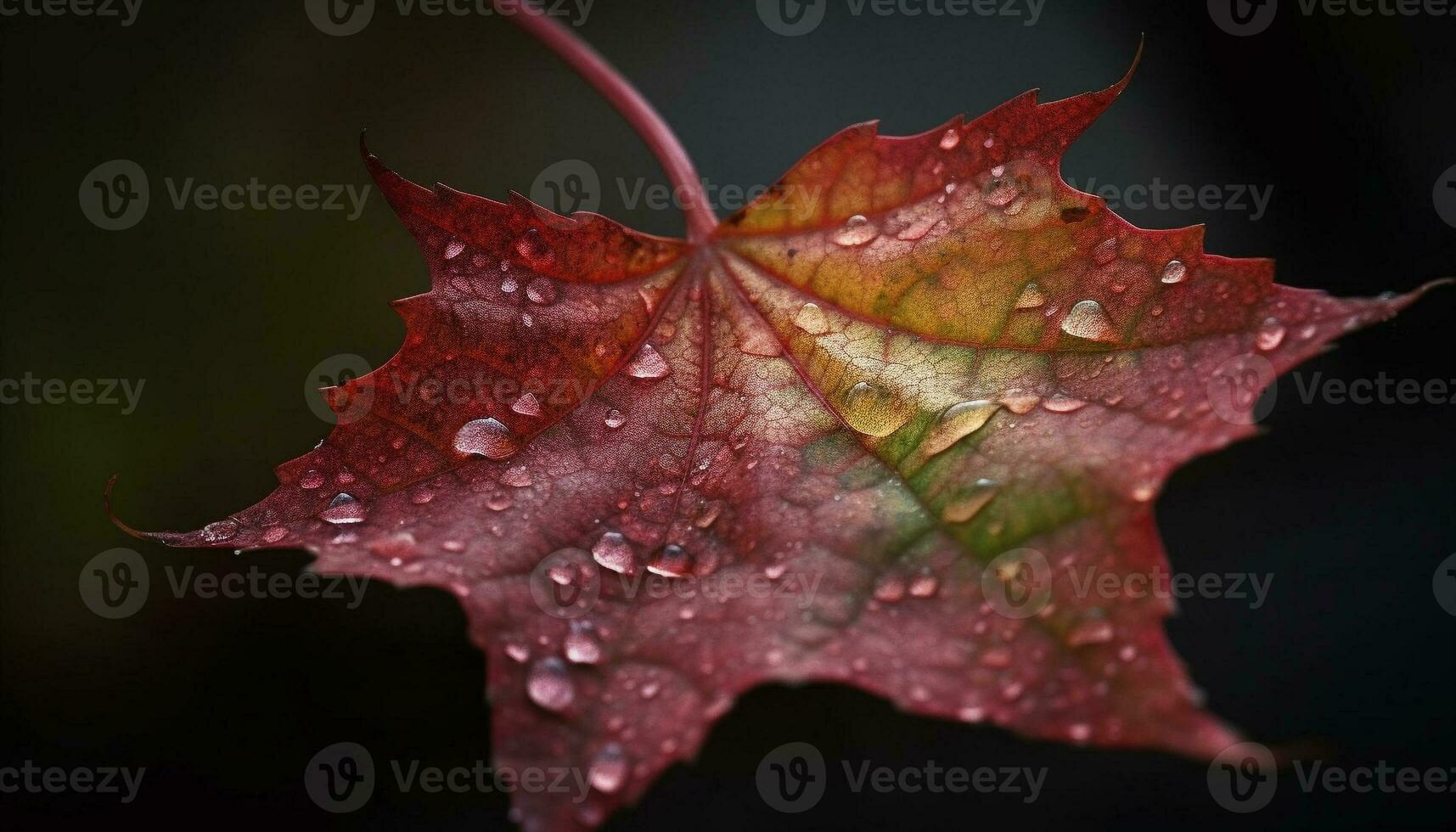 Vibrant autumn maple leaf, wet with dew, reflects beauty outdoors generated by AI photo