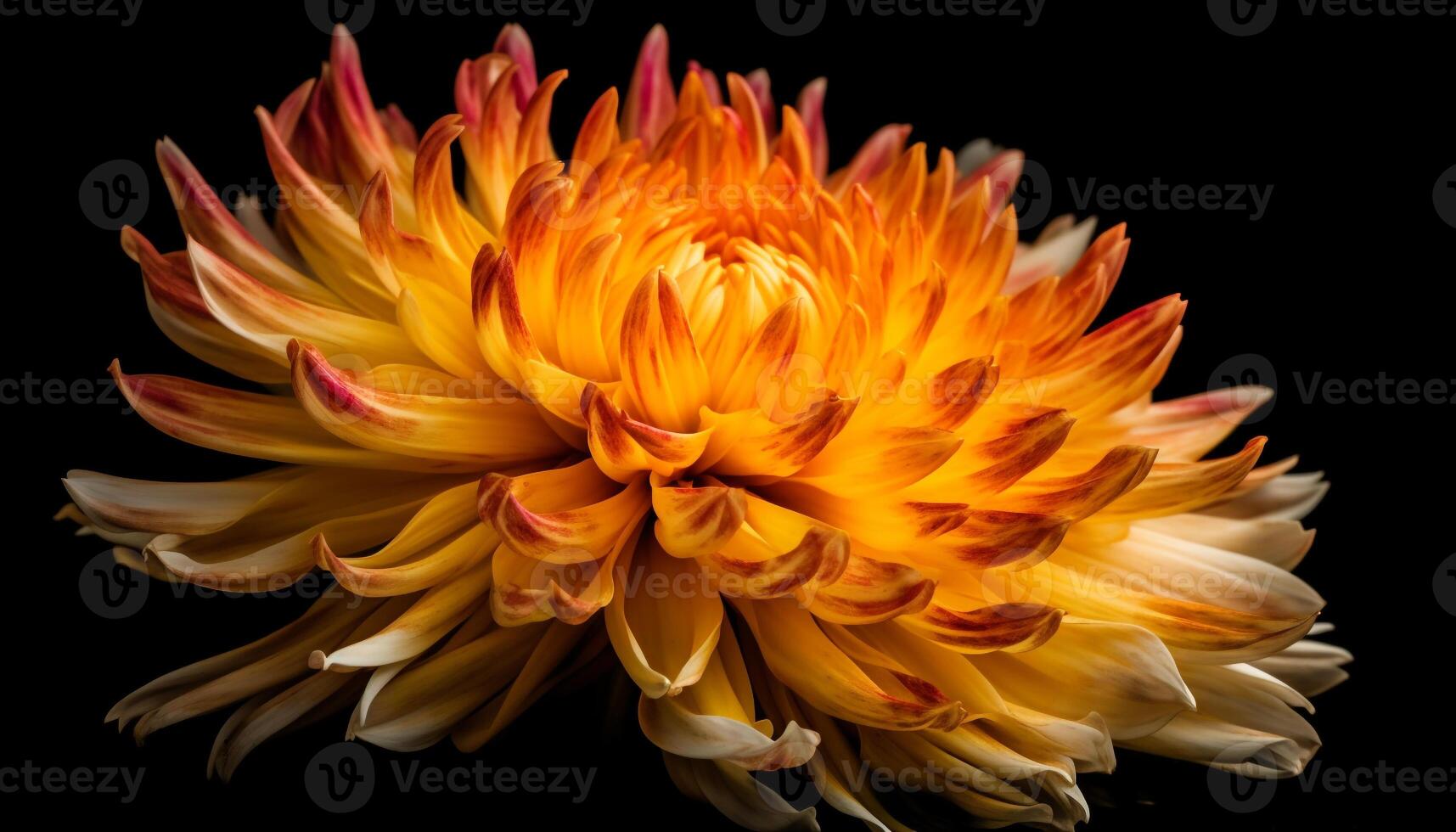 Vibrant colors of single flower in close up on black background generated by AI photo