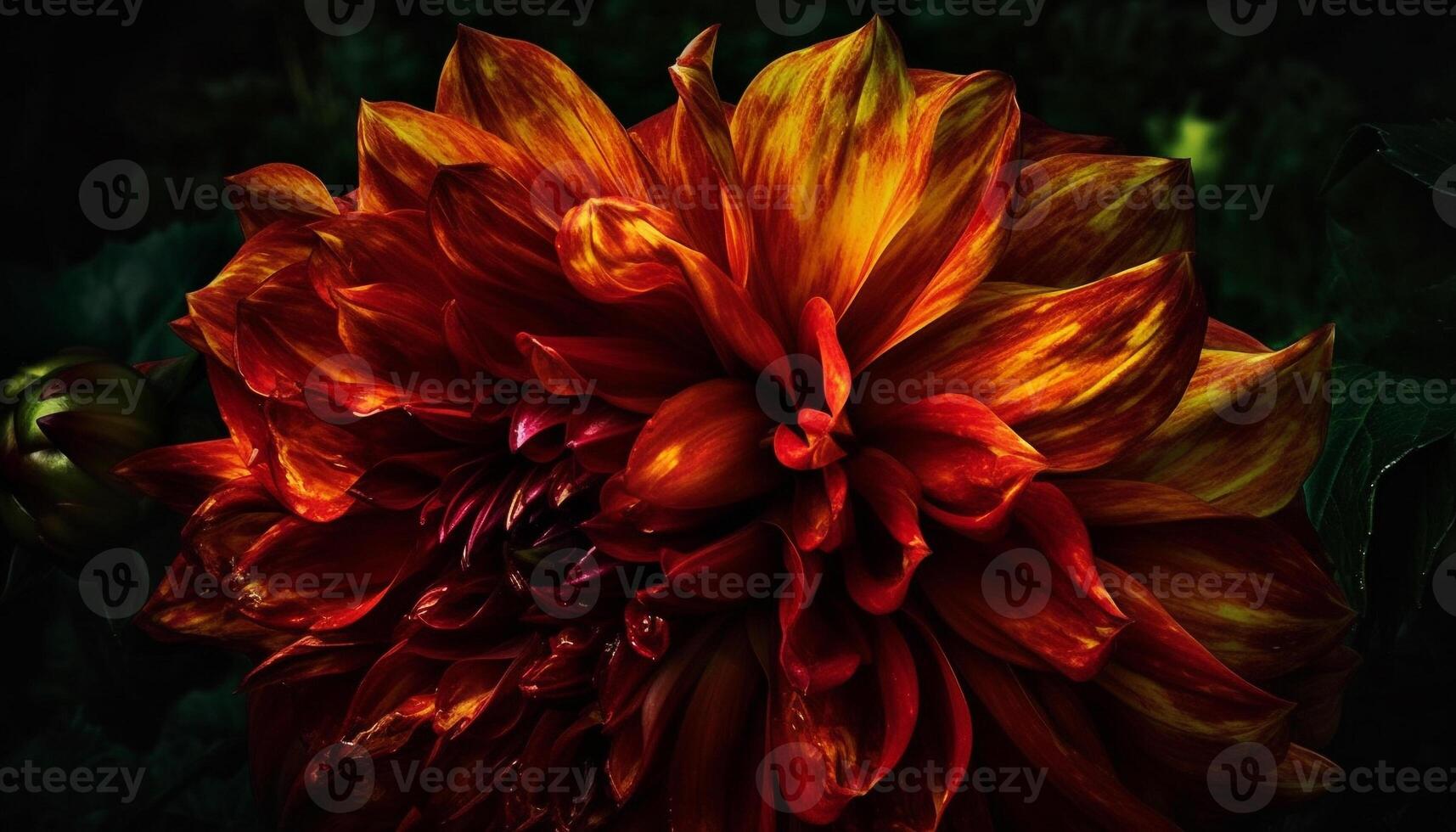 Vibrant colored dahlia, a single flower in a formal garden generated by AI photo