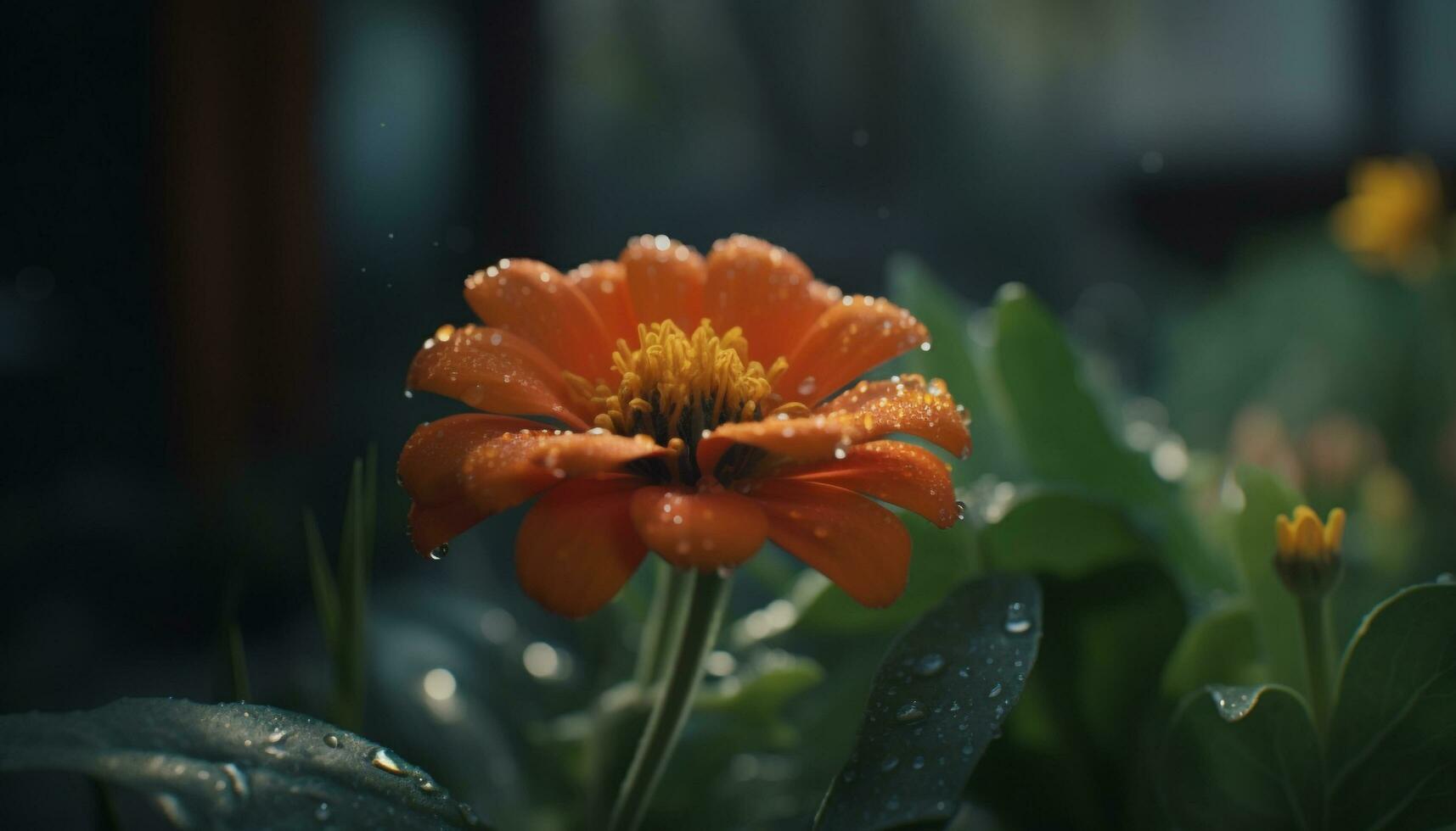 Vibrant multi colored daisy blossom in wet meadow, close up macro shot generated by AI photo