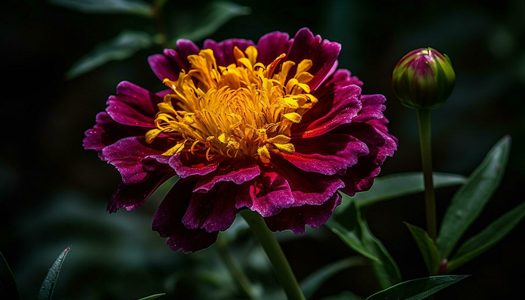 vibrante multi de colores dalia florecer en formal jardín, cerca arriba generado por ai foto