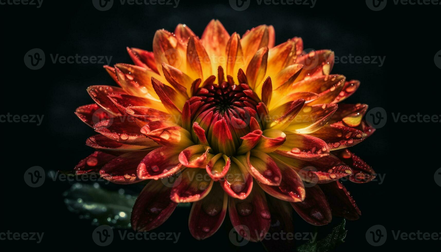 Vibrant petals of a dahlia blossom in a dark background generated by AI photo