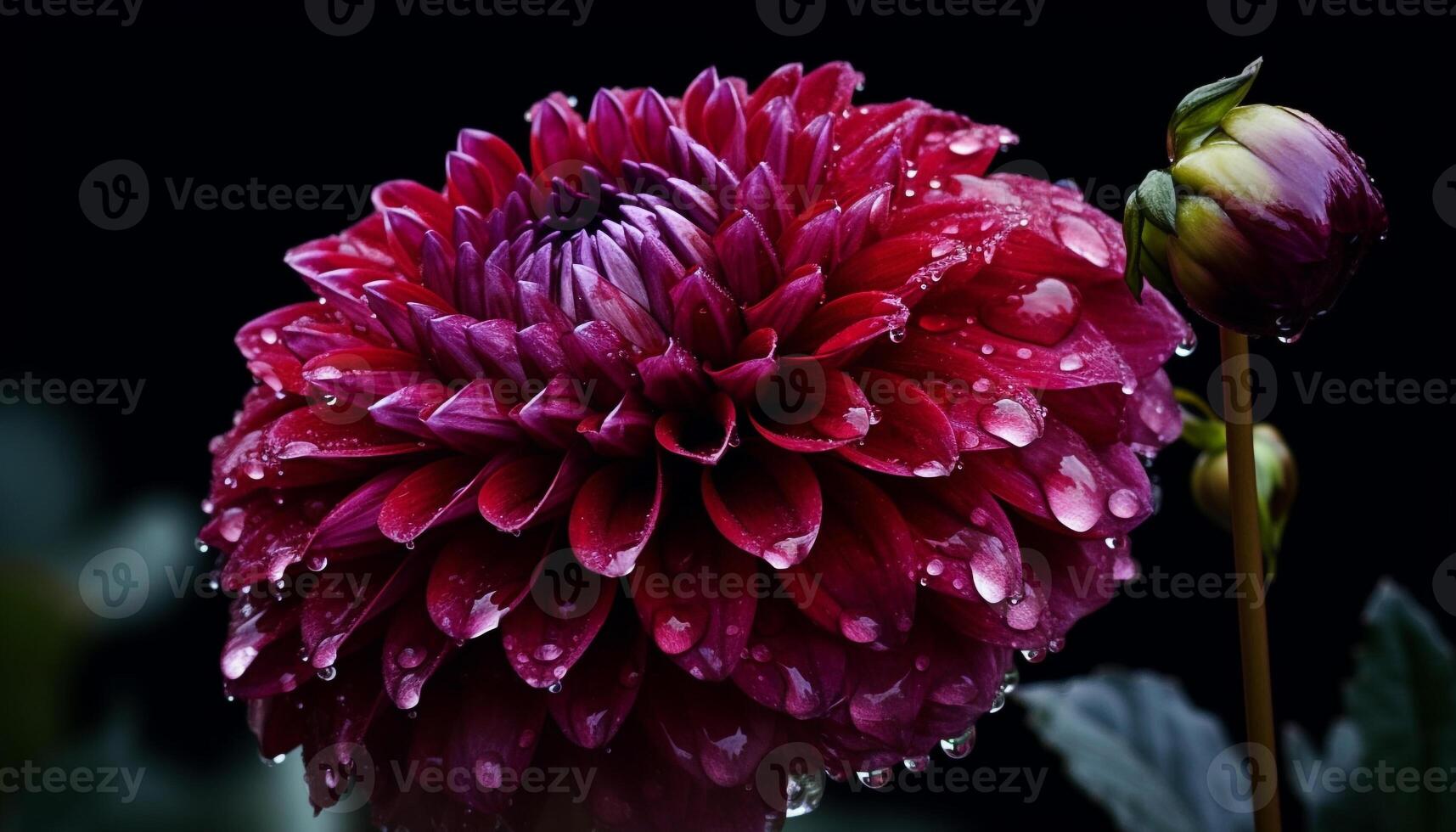 Vibrant petals of a single dahlia bloom in wet freshness generated by AI photo