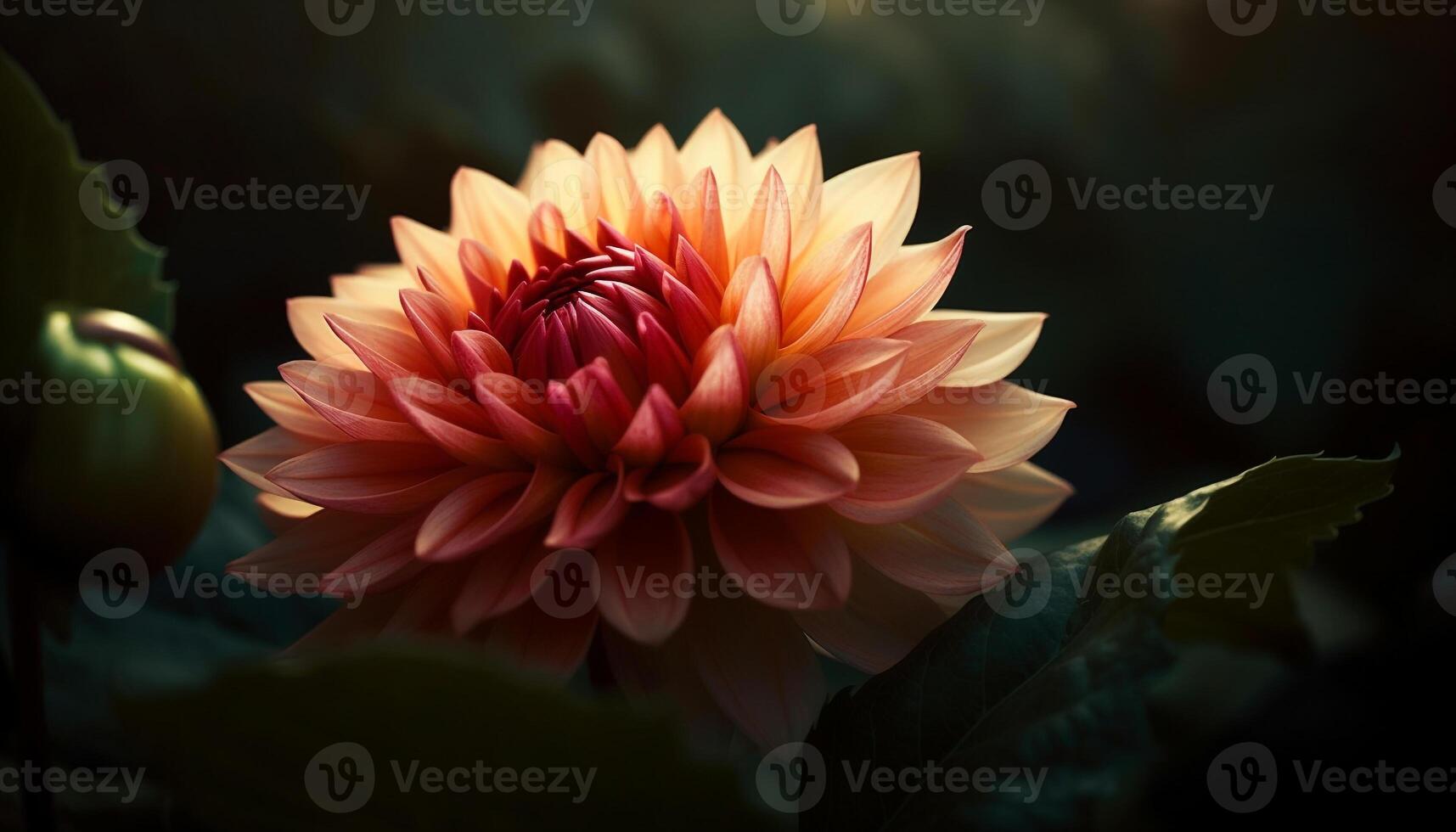 Vibrant dahlia blossom, close up of petal in multi colored beauty generated by AI photo