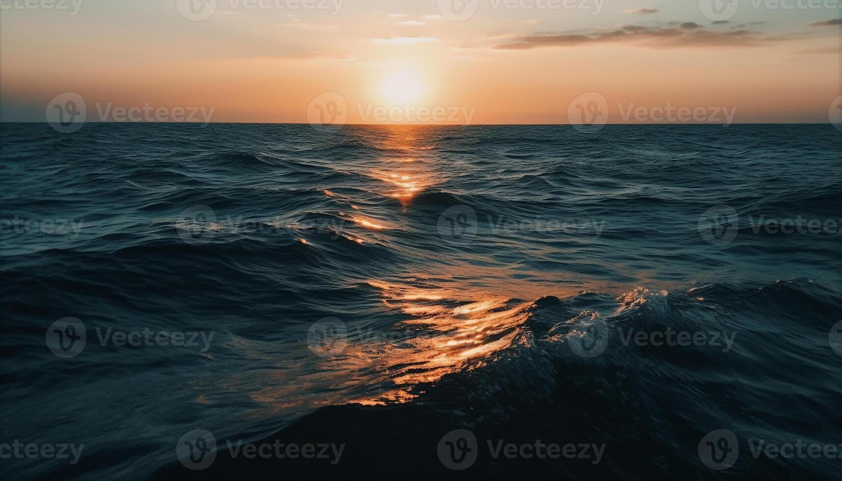 Tranquil seascape at dusk, waves reflect beauty in nature sunset generated by AI photo