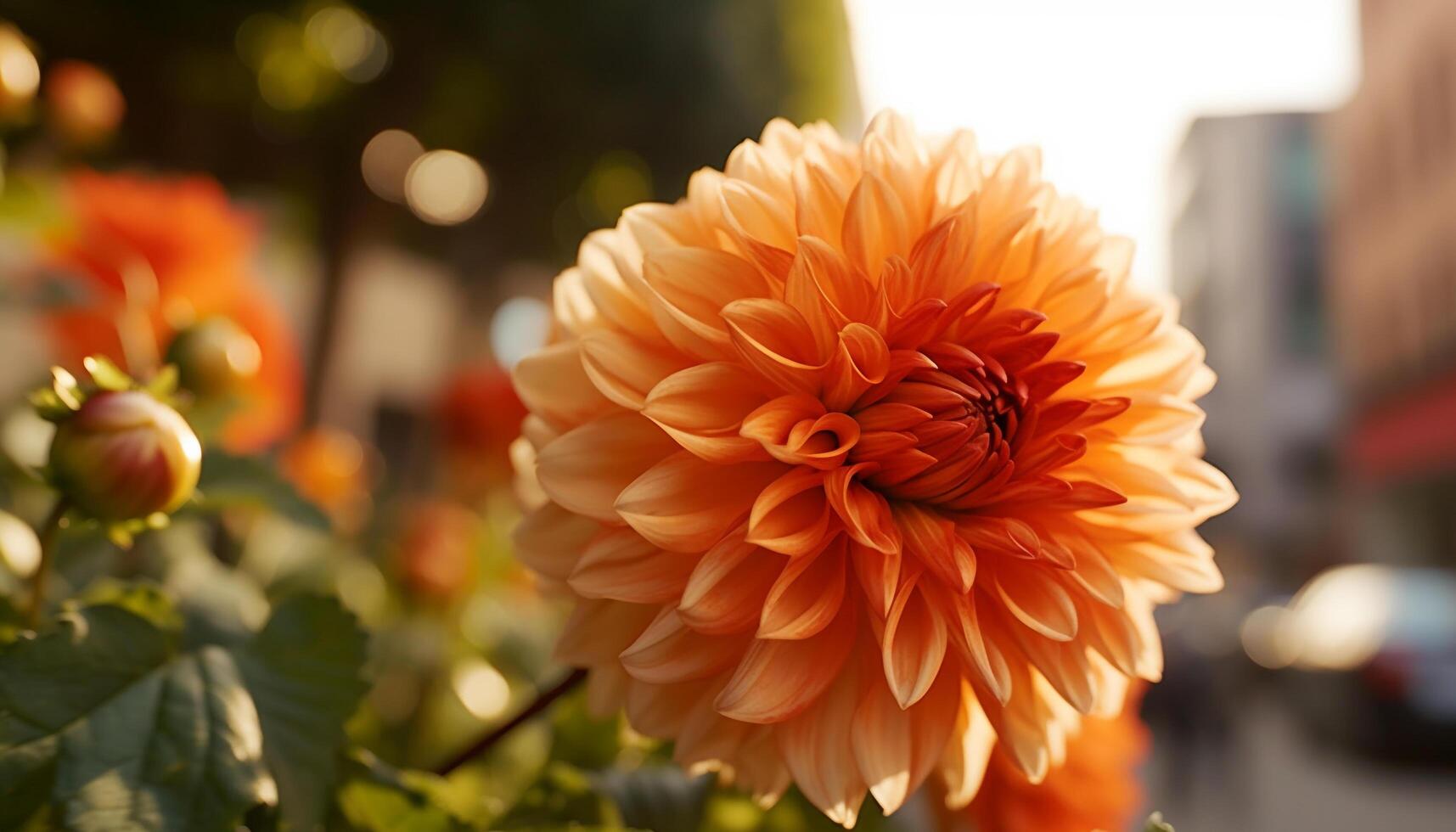 Vibrant dahlia blossom, a single flower in a formal garden generated by AI photo