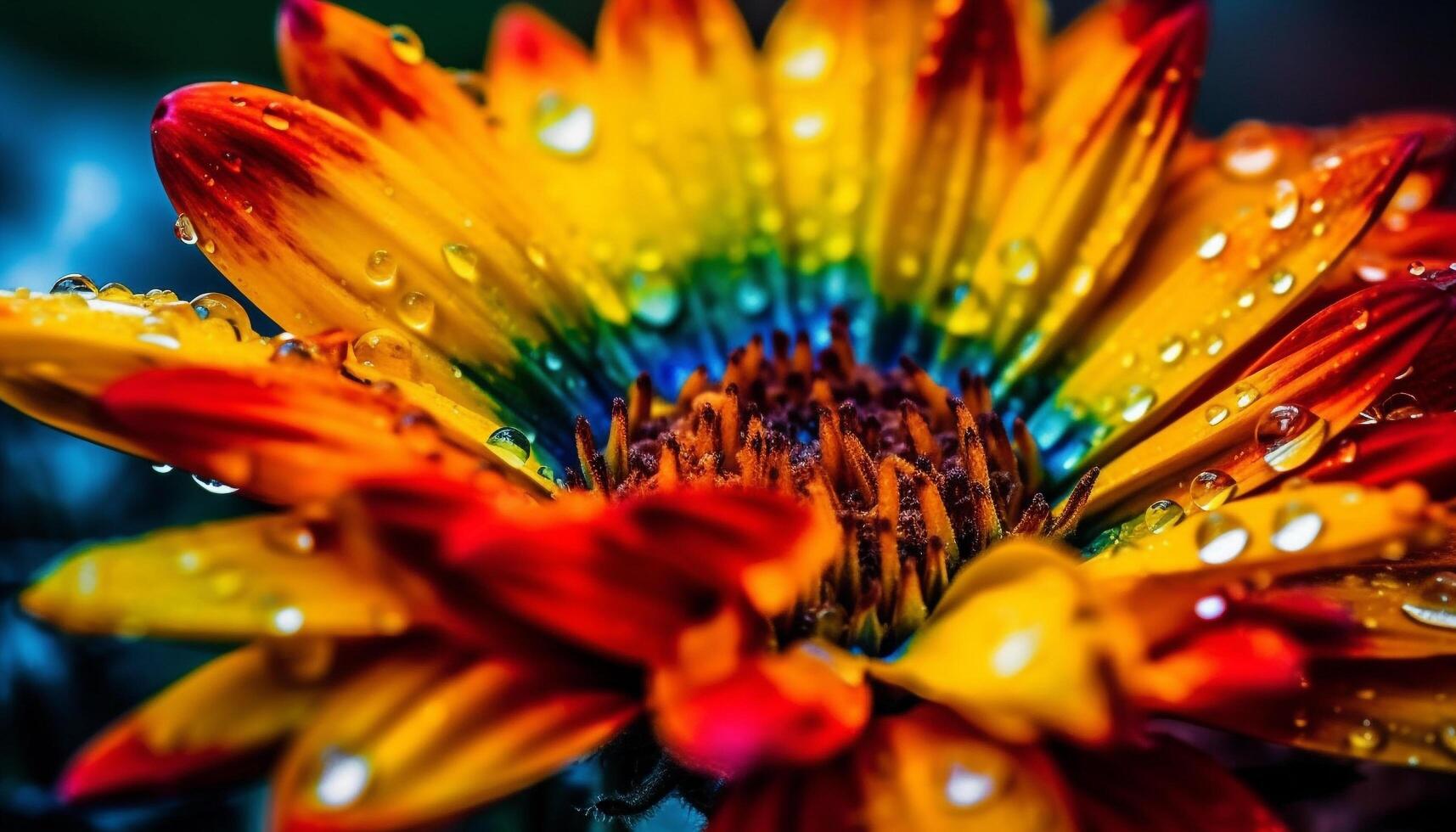 vibrante gerbera margarita en rociado prado, belleza en naturaleza generado por ai foto