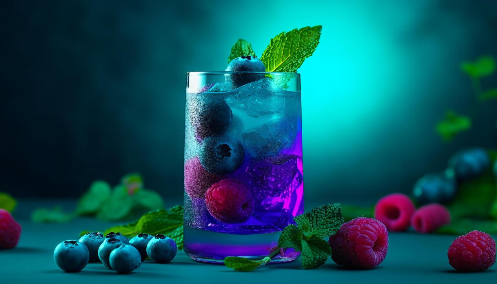 refrescante verano mojito cóctel con frambuesa y menta hoja adornar generado por ai foto