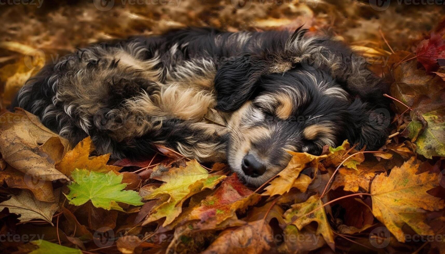 Cute purebred puppy playing in autumn forest, surrounded by nature generated by AI photo