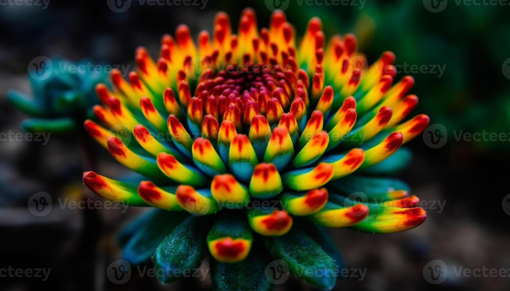 Vibrant flower head in close up showcases natural beauty and growth generated by AI photo