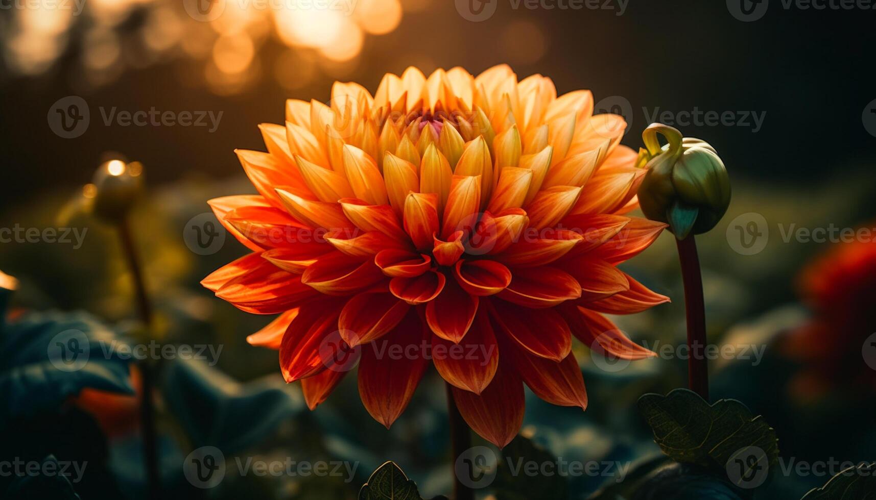 Vibrant dahlia blossom in close up, showcasing organic beauty in nature generated by AI photo