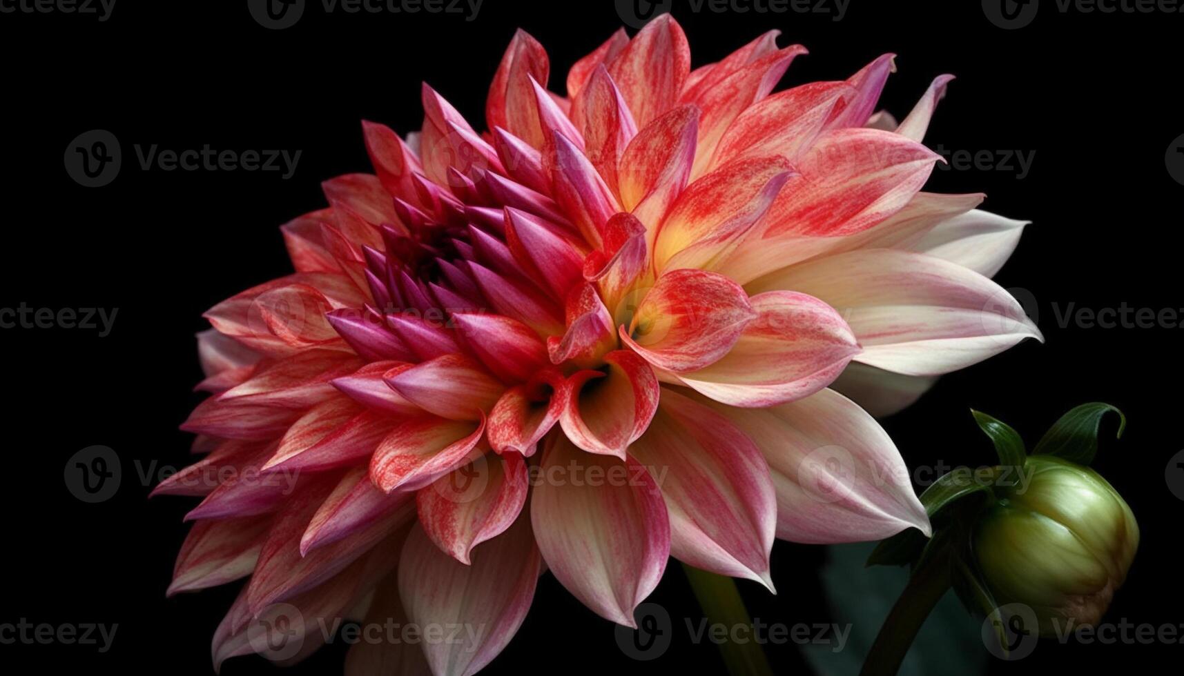 Vibrant bouquet of multi colored dahlia and gerbera daisy blossoms generated by AI photo