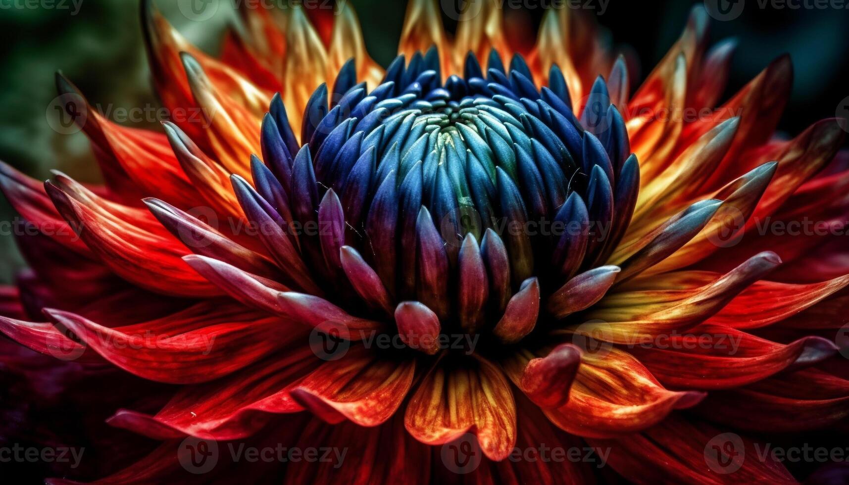 Vibrant petals of a multi colored dahlia in nature beauty generated by AI photo