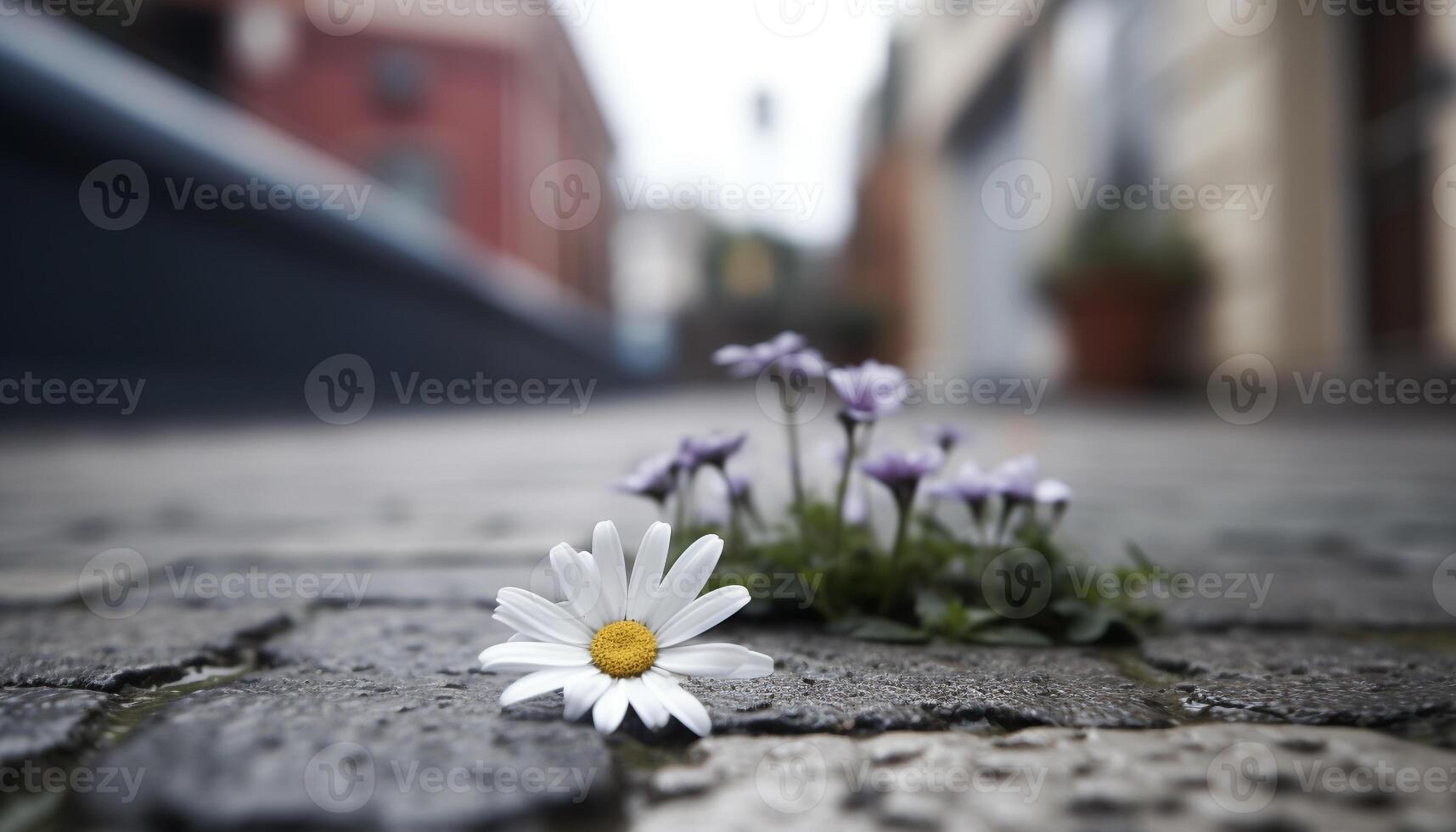 Fresh daisy blossom in nature meadow, beauty in yellow and purple generated by AI photo