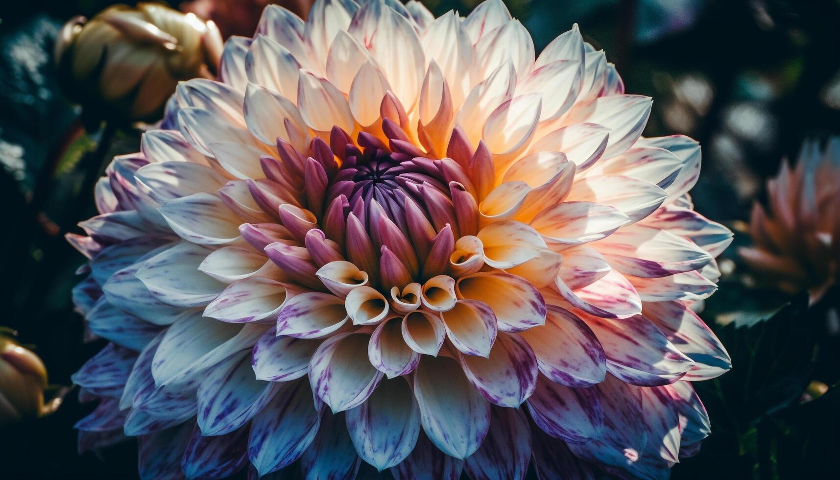 Vibrant pink and purple dahlia blossom in nature bouquet generated by AI photo