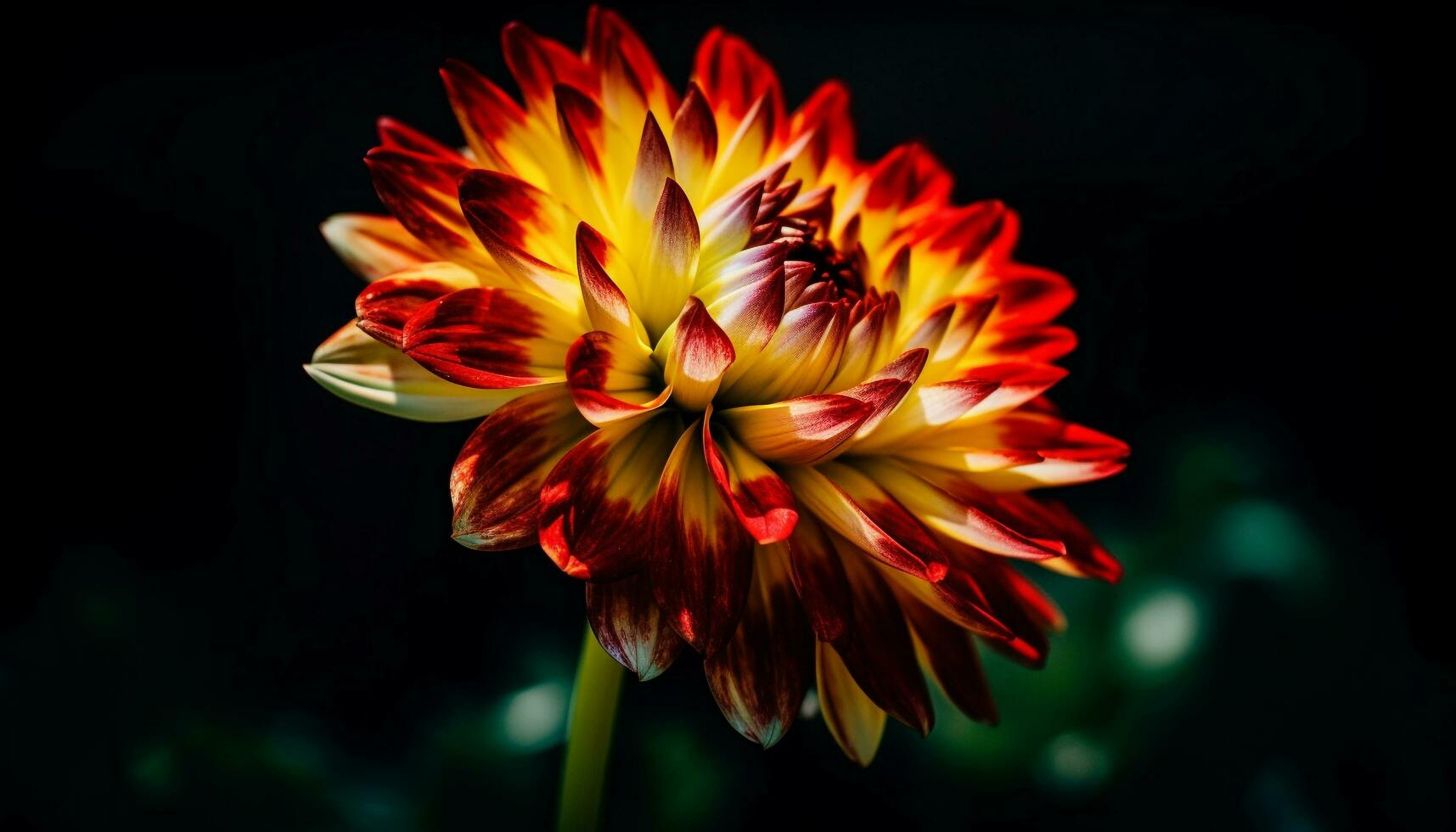 Vibrant dahlia blossom, focus on foreground, dark background, natural beauty generated by AI photo